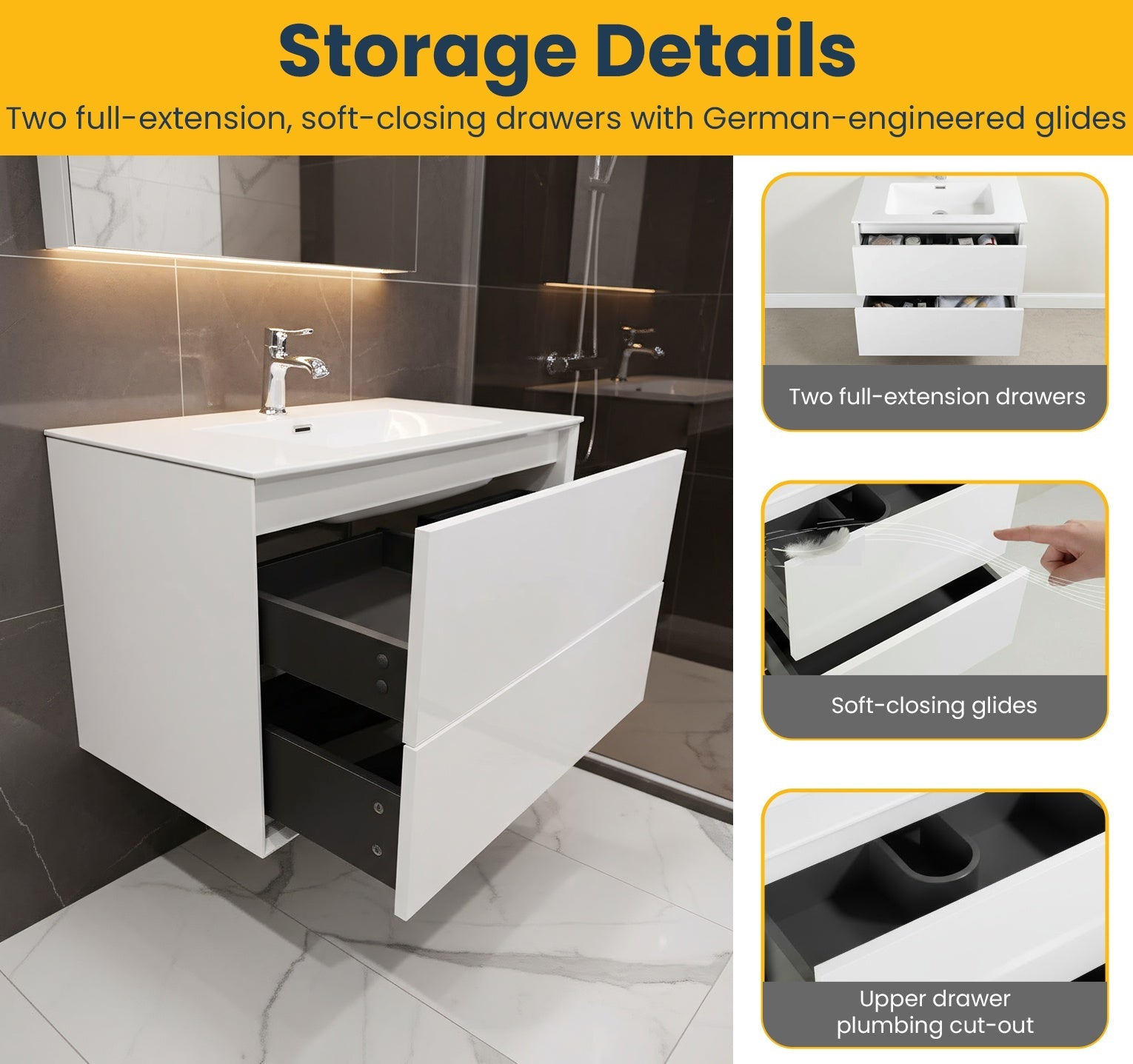 30" White Wall Mount Vanity with White Polymarble Countertop-Migration_Bathroom Vanities-DECOROLALA