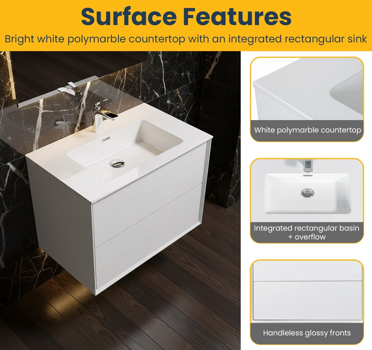 30" White Wall Mount Vanity with White Polymarble Countertop-Migration_Bathroom Vanities-DECOROLALA