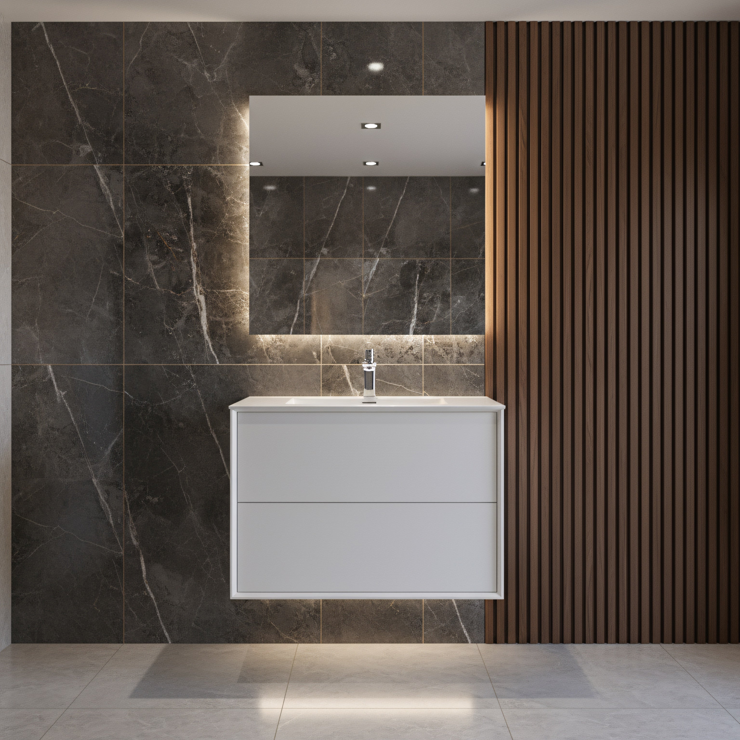 30" White Wall Mount Vanity with White Polymarble Countertop-Migration_Bathroom Vanities-DECOROLALA