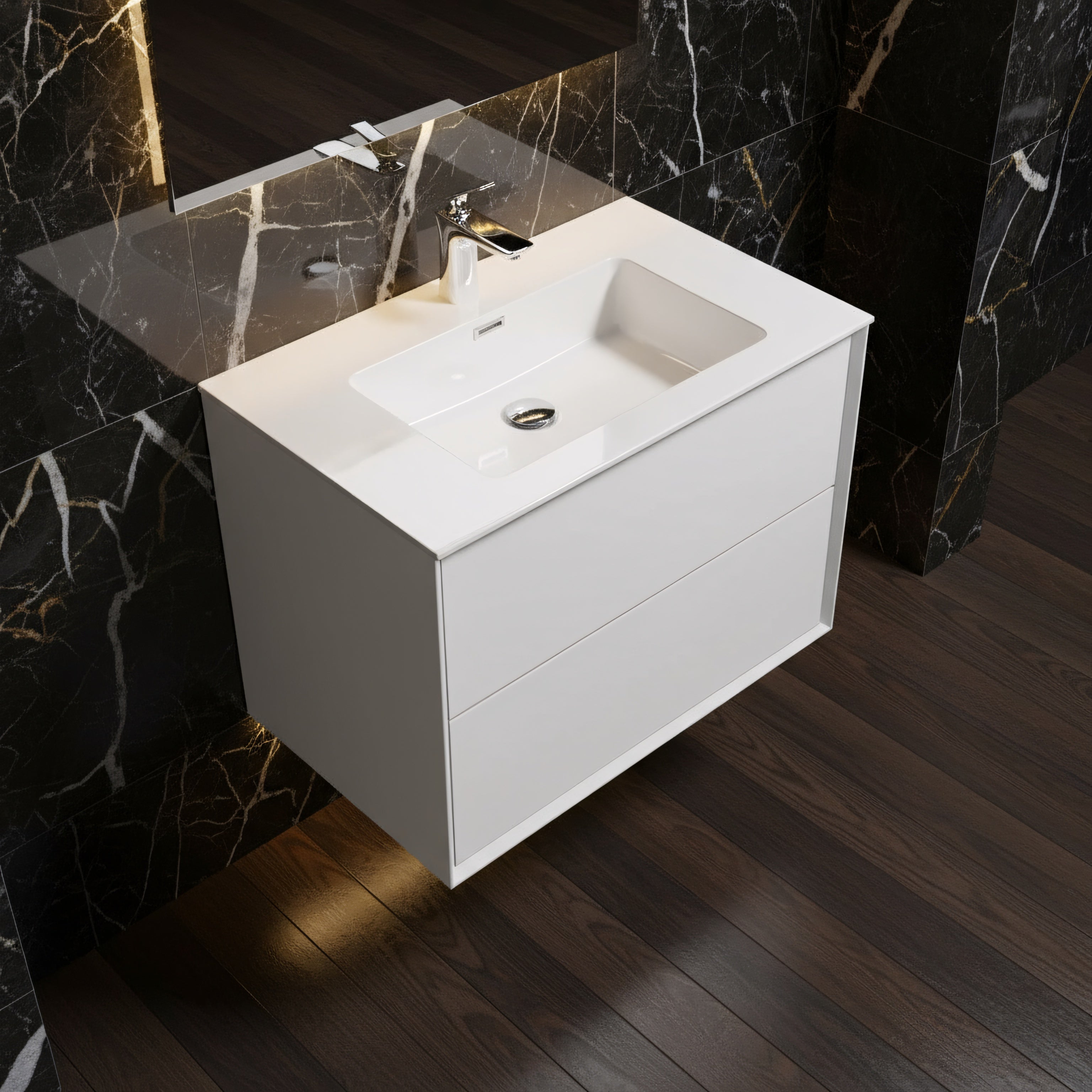 30" White Wall Mount Vanity with White Polymarble Countertop-Migration_Bathroom Vanities-DECOROLALA