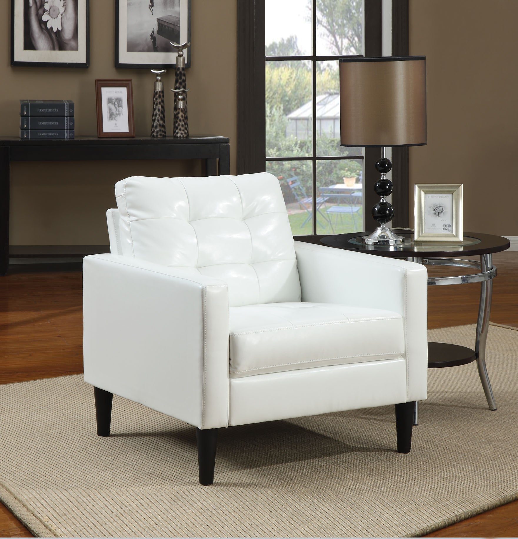 30" White and Black Faux Leather Arm Chair And Toss Pillow-Accent Chairs-DECOROLALA
