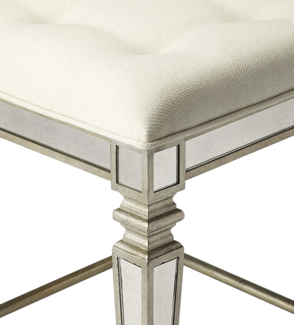 30" White and Gray Solid and Manufactured Wood Backless Counter Height Bar Chair-Bar Chairs-DECOROLALA