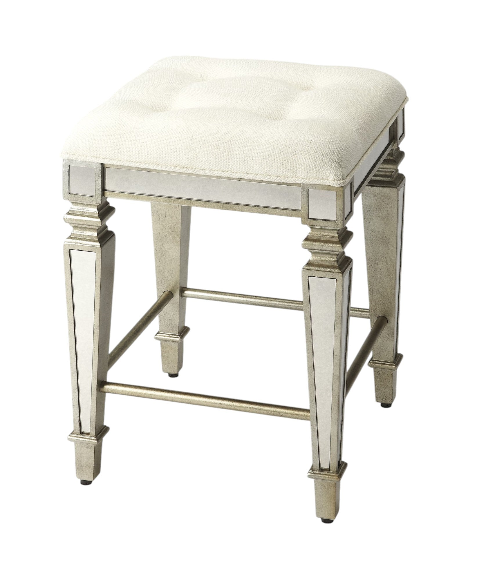 30" White and Gray Solid and Manufactured Wood Backless Counter Height Bar Chair-Bar Chairs-DECOROLALA