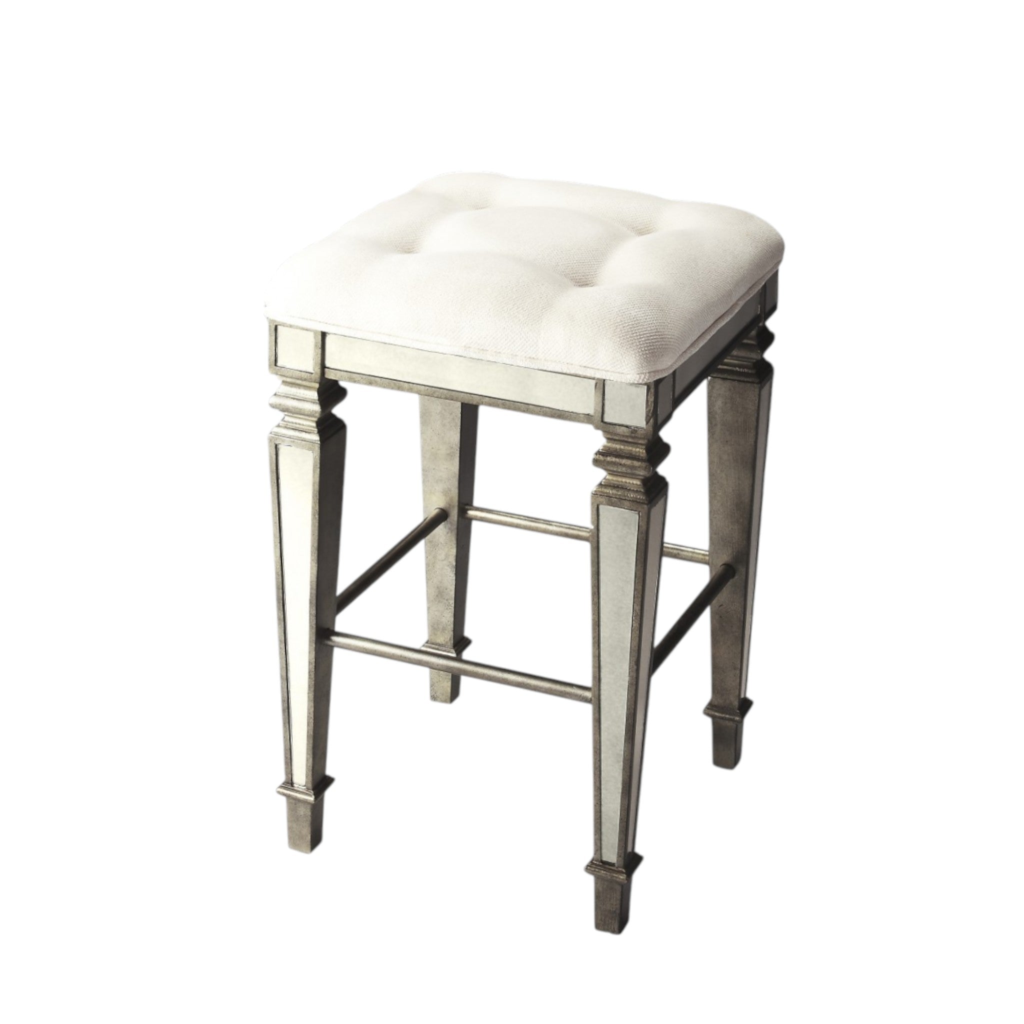 30" White and Silver Solid and Manufactured Wood Backless Counter Height Bar Chair-Bar Chairs-DECOROLALA