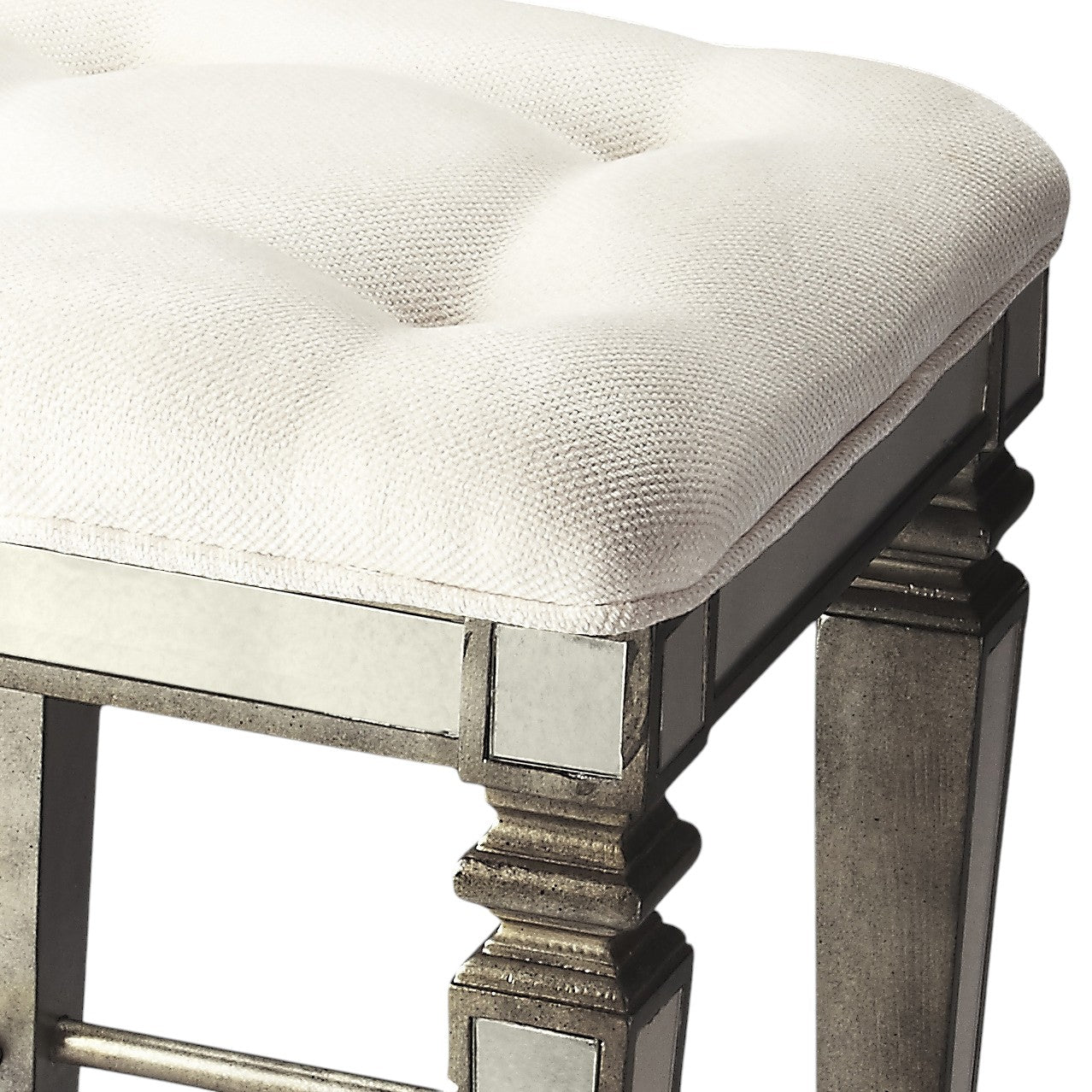 30" White and Silver Solid and Manufactured Wood Backless Counter Height Bar Chair-Bar Chairs-DECOROLALA