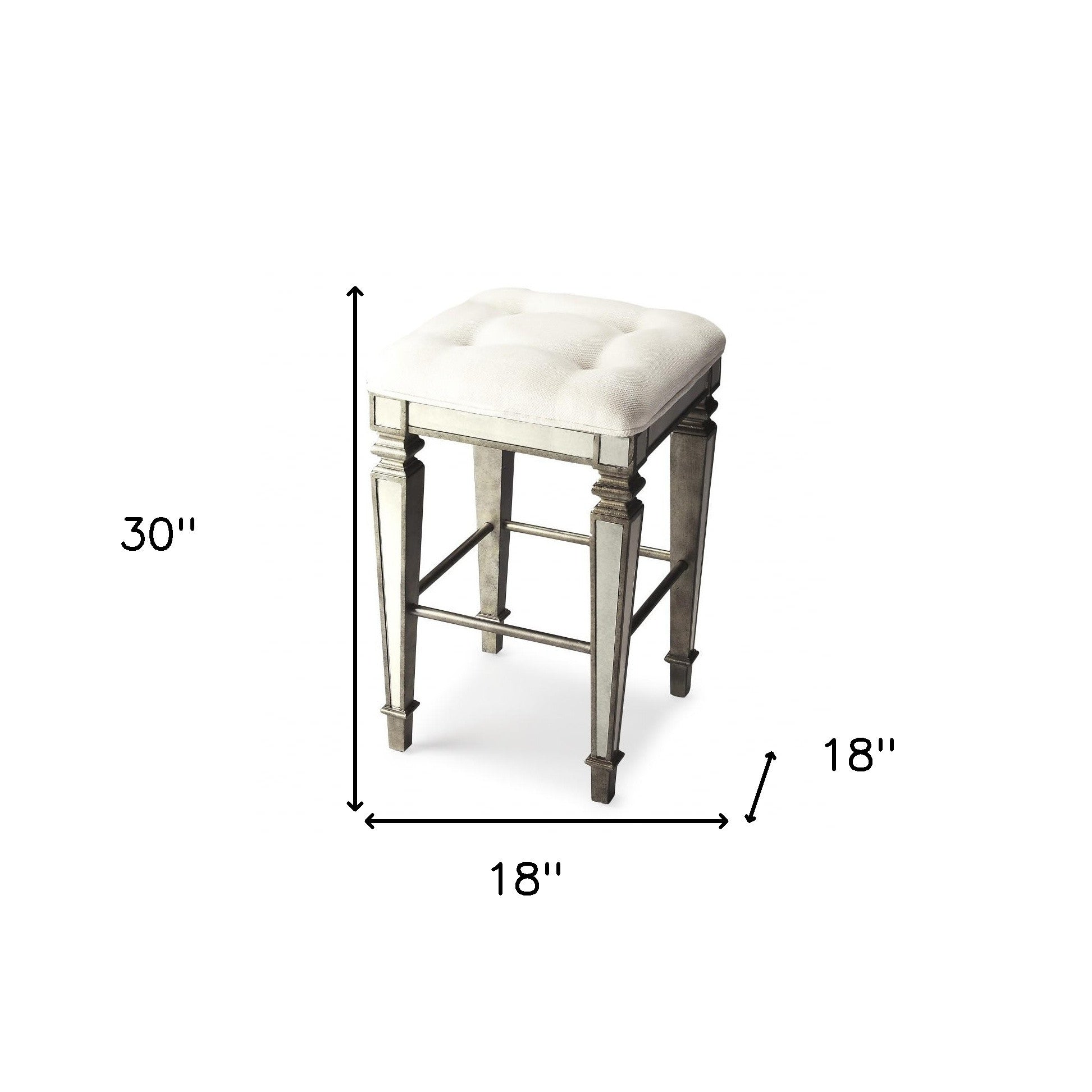 30" White and Silver Solid and Manufactured Wood Backless Counter Height Bar Chair-Bar Chairs-DECOROLALA
