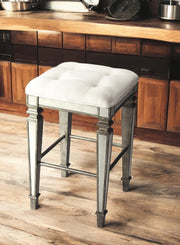 30" White and Silver Solid and Manufactured Wood Backless Counter Height Bar Chair-Bar Chairs-DECOROLALA