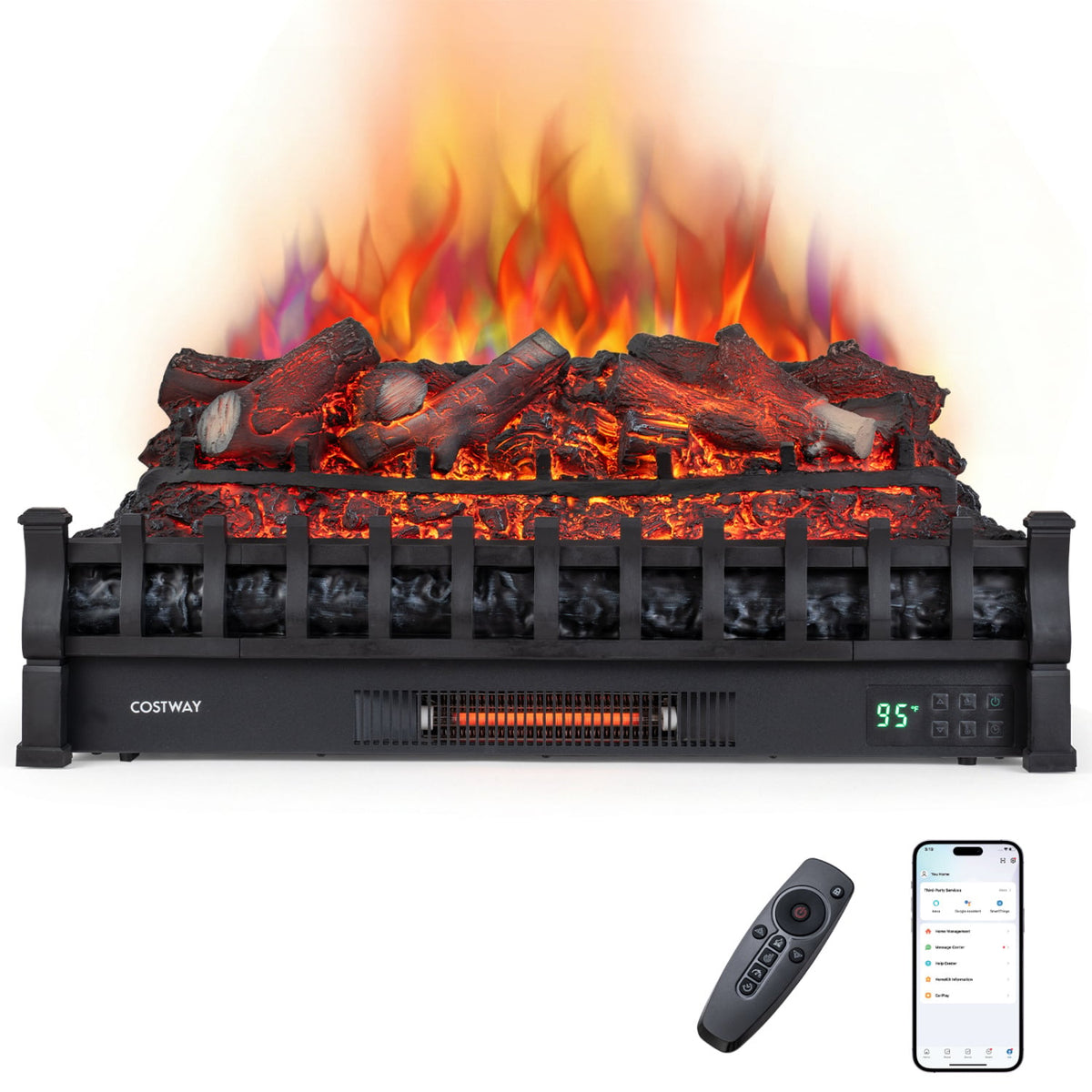 30" WiFi Fireplace Insert Lemonwood Set with App & Remote Infrared Quartz Electric Fireplace Heater-Black-Fireplaces-DECOROLALA