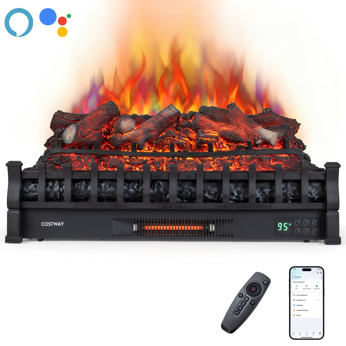 30" WiFi Fireplace Insert Lemonwood Set with App & Remote Infrared Quartz Electric Fireplace Heater-Black-Fireplaces-DECOROLALA