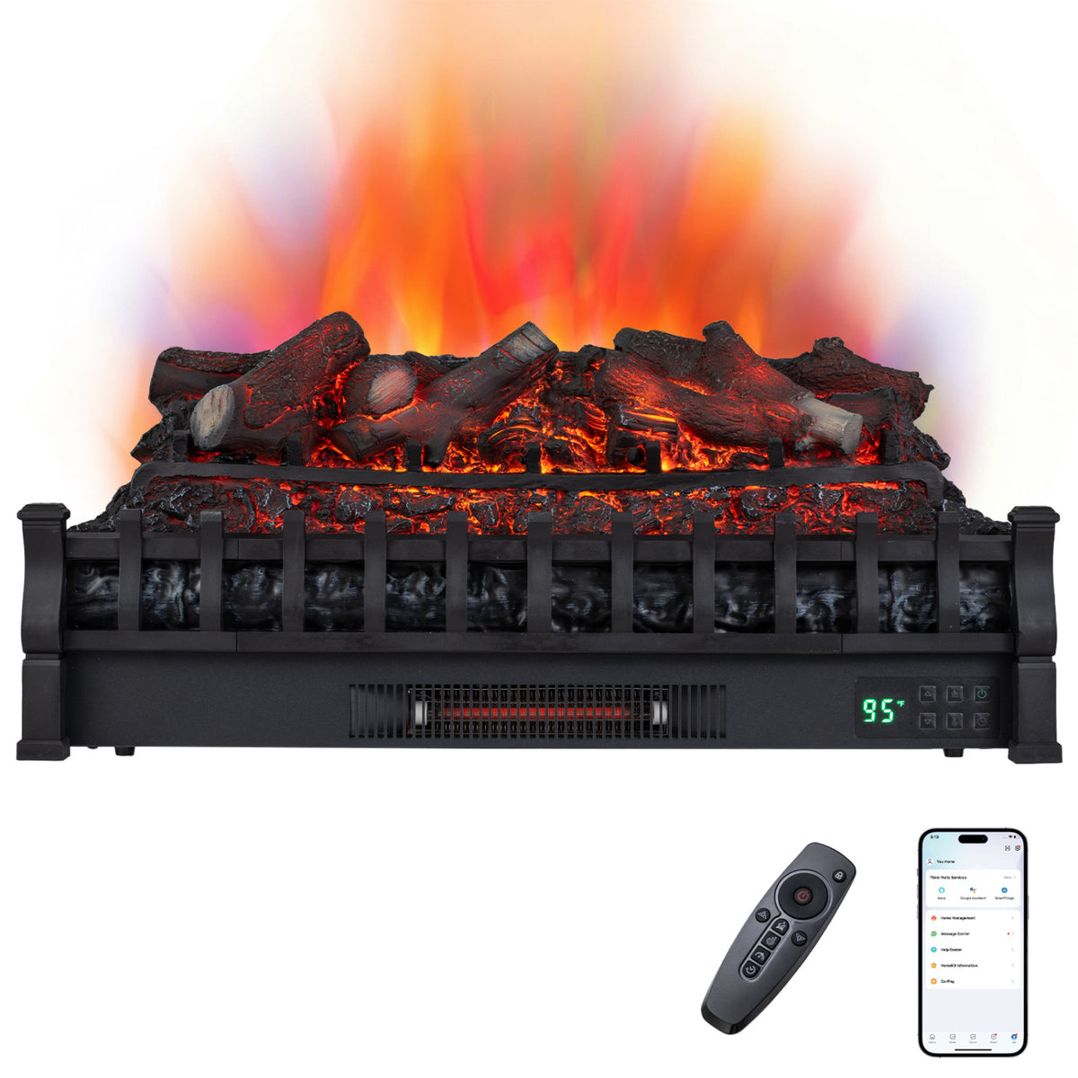 30" WiFi Fireplace Insert Lemonwood Set with Cracking Sound-Black-Fireplaces-DECOROLALA