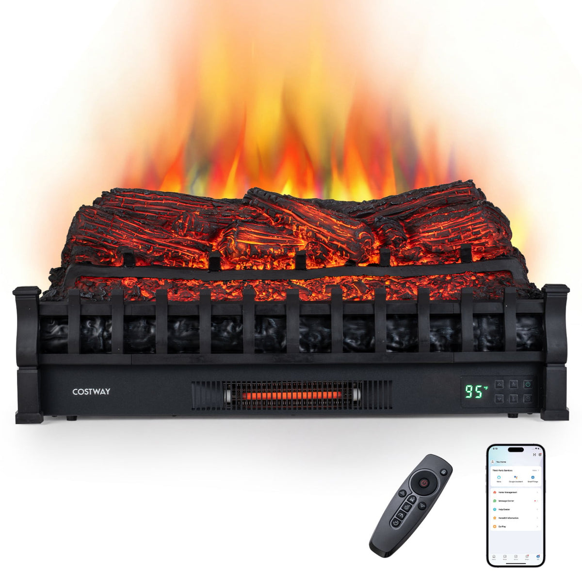 30" WiFi Fireplace Insert Pinewood Set with App and Remote-Black-Fireplaces-DECOROLALA