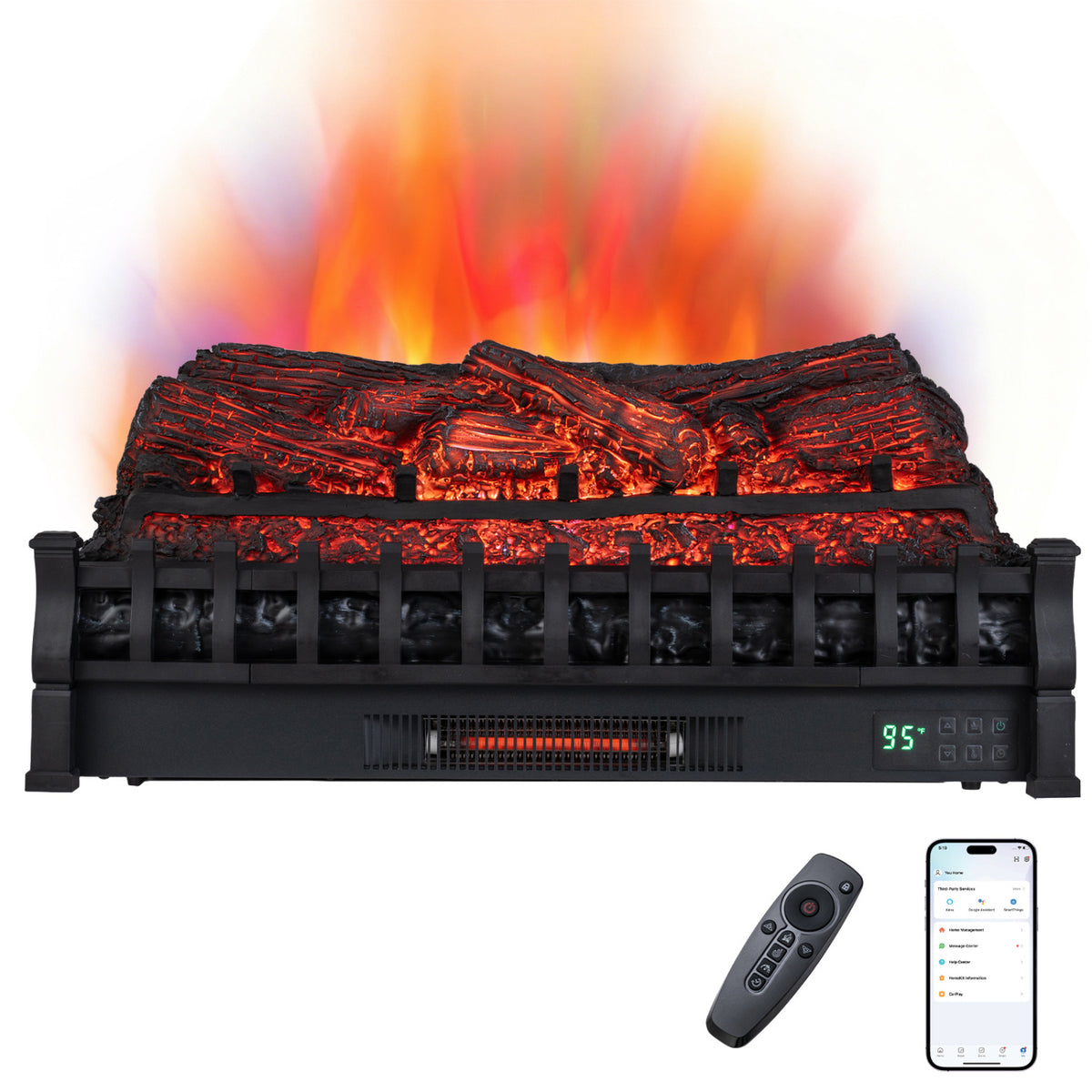 30" WiFi Fireplace Insert Pinewood Set with Cracking Sound-Black-Fireplaces-DECOROLALA