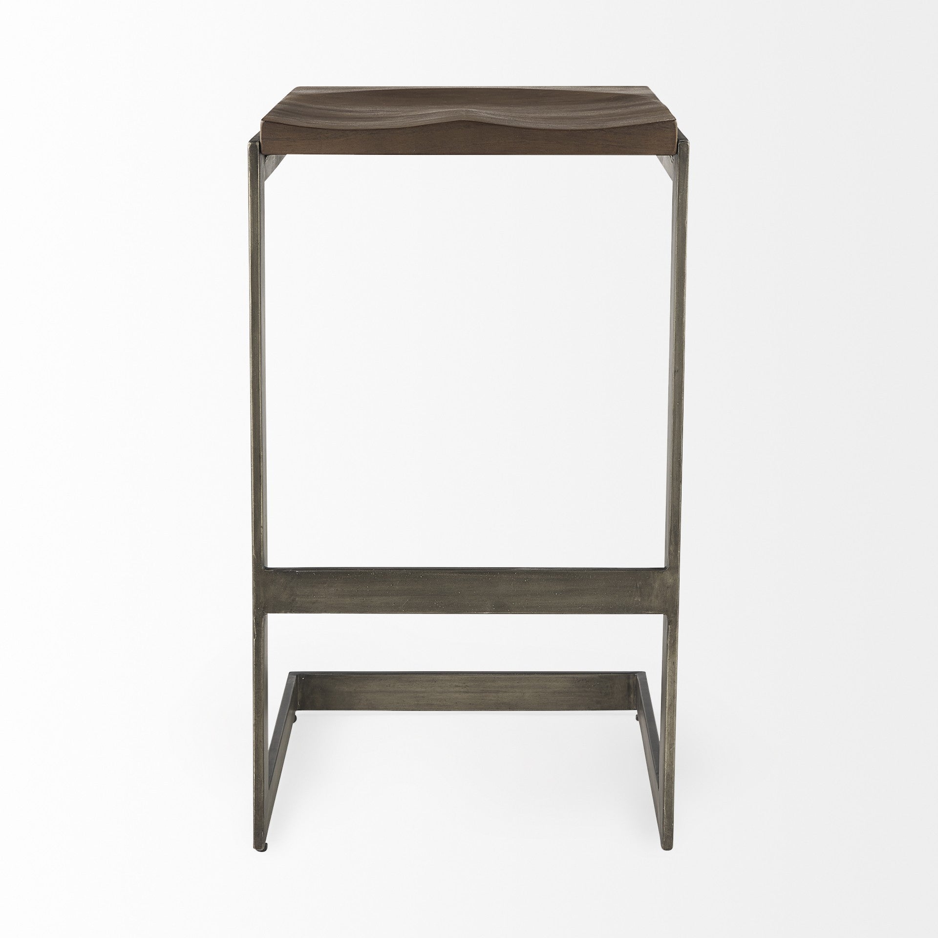 30" Wood Brown And Gray Solid Wood And Metal Backless Bar Height Bar Chair-Bar Chairs-DECOROLALA