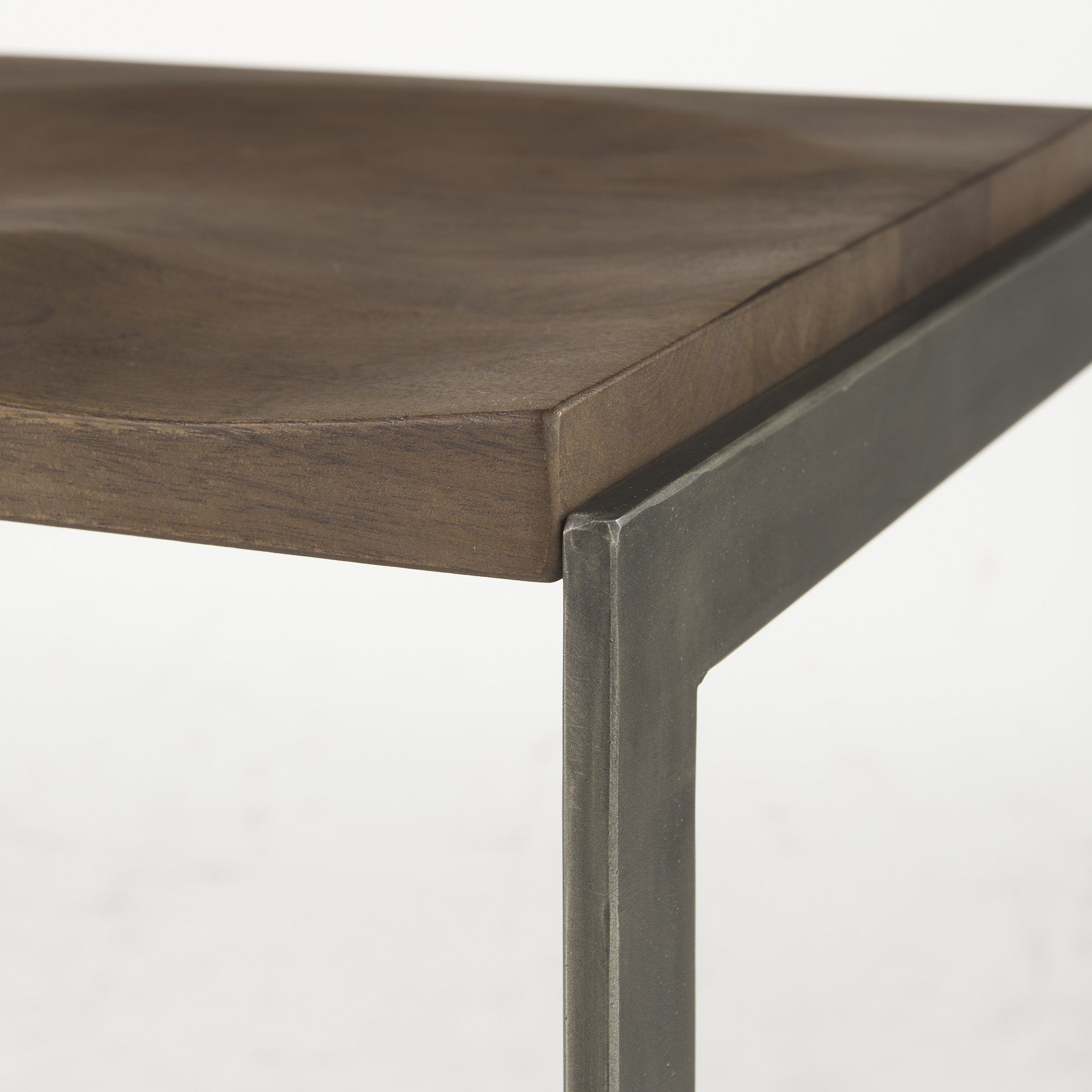 30" Wood Brown And Gray Solid Wood And Metal Backless Bar Height Bar Chair-Bar Chairs-DECOROLALA