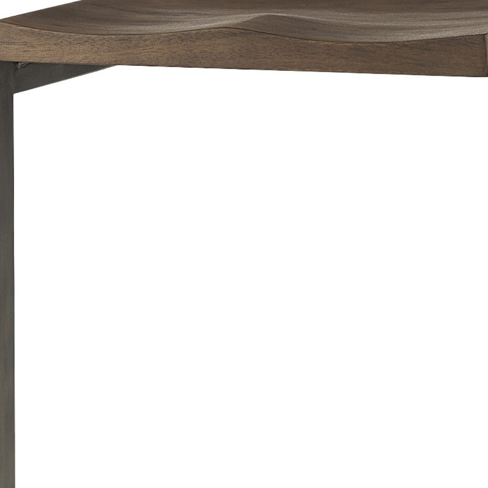 30" Wood Brown And Gray Solid Wood And Metal Backless Bar Height Bar Chair-Bar Chairs-DECOROLALA