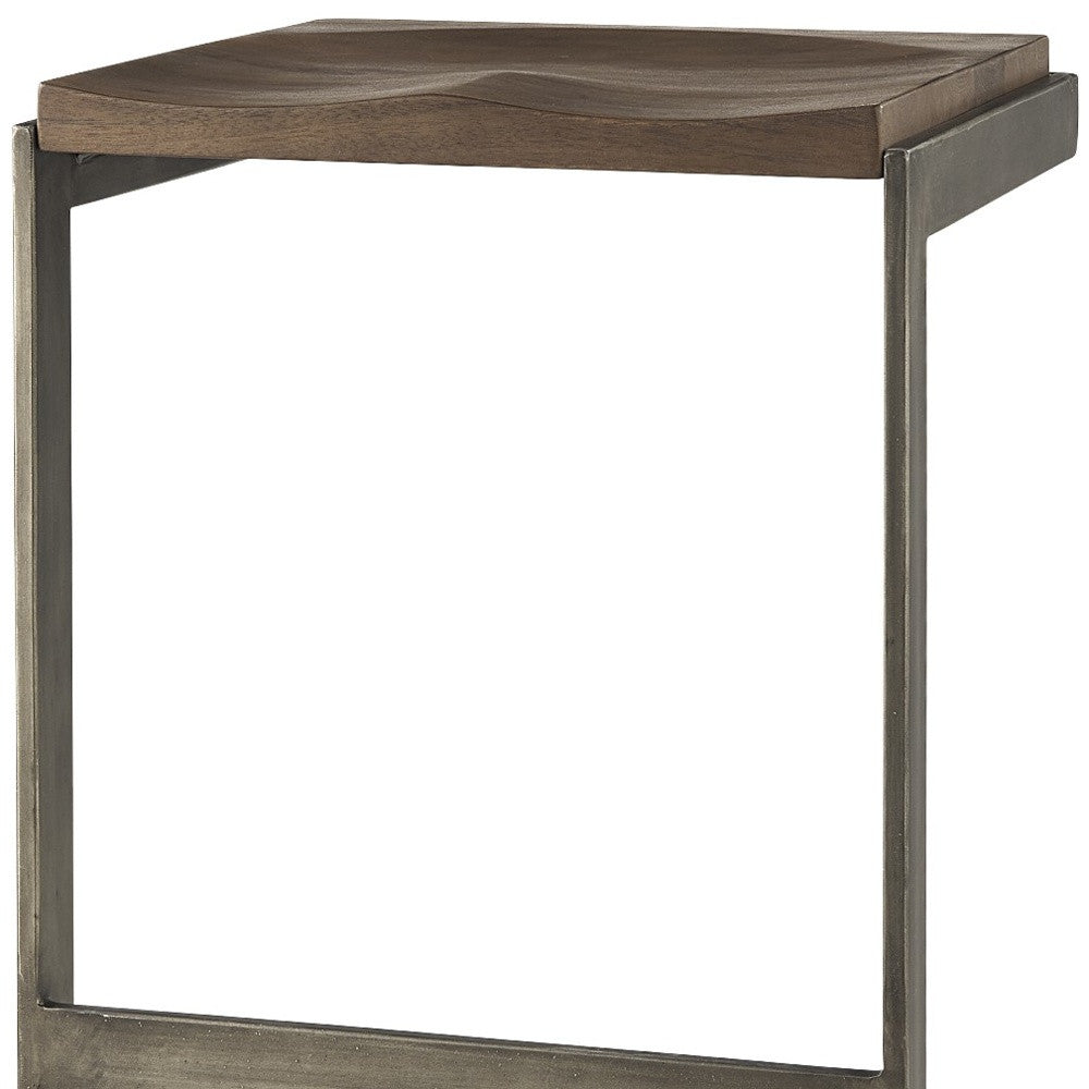 30" Wood Brown And Gray Solid Wood And Metal Backless Bar Height Bar Chair-Bar Chairs-DECOROLALA