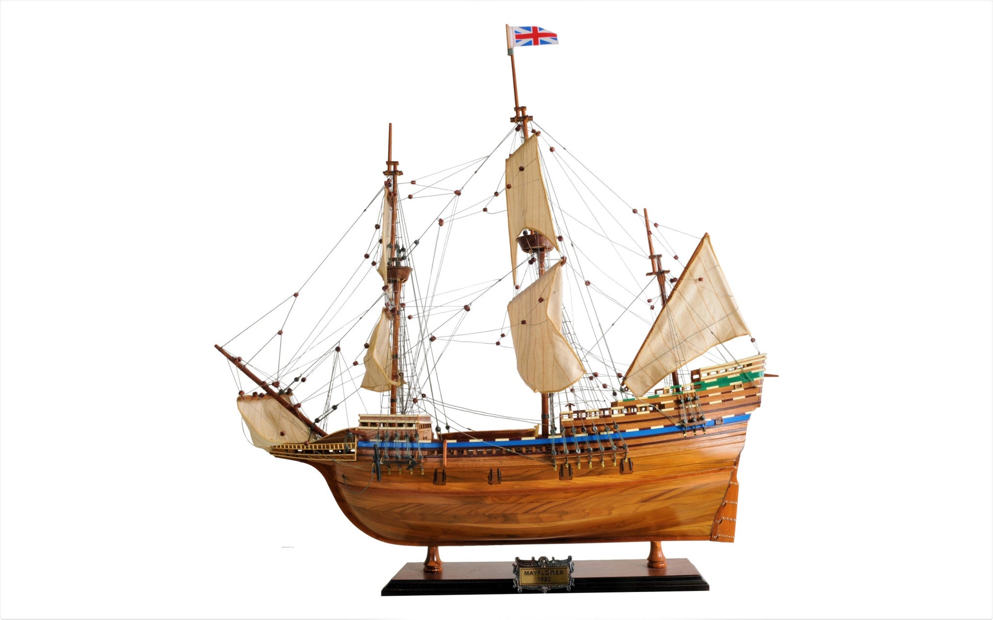 30" Wood Brown Mayflower Boat Hand Painted Decorative Boat-Sculptures-DECOROLALA