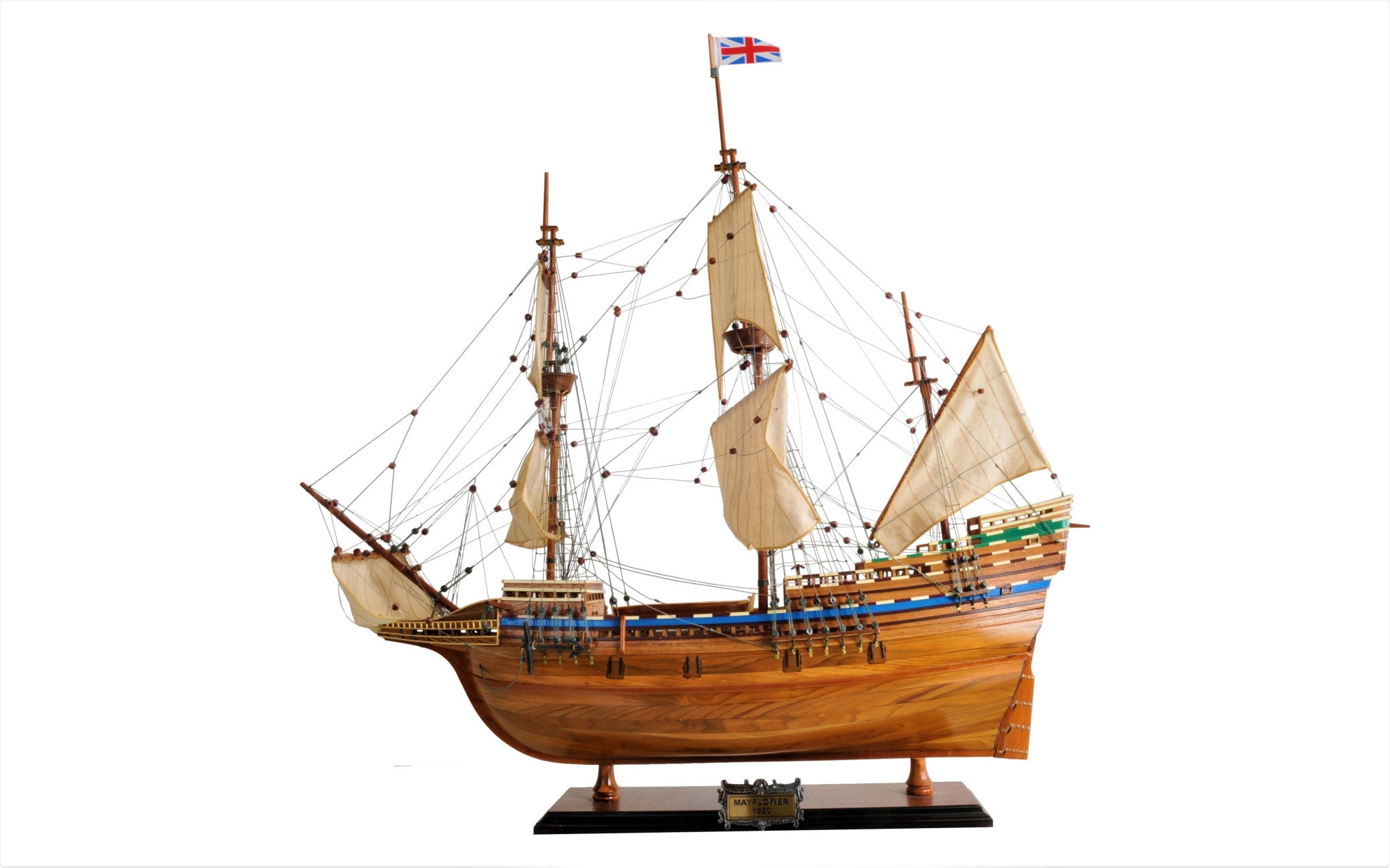 30" Wood Brown Mayflower Boat Hand Painted Decorative Boat-Sculptures-DECOROLALA