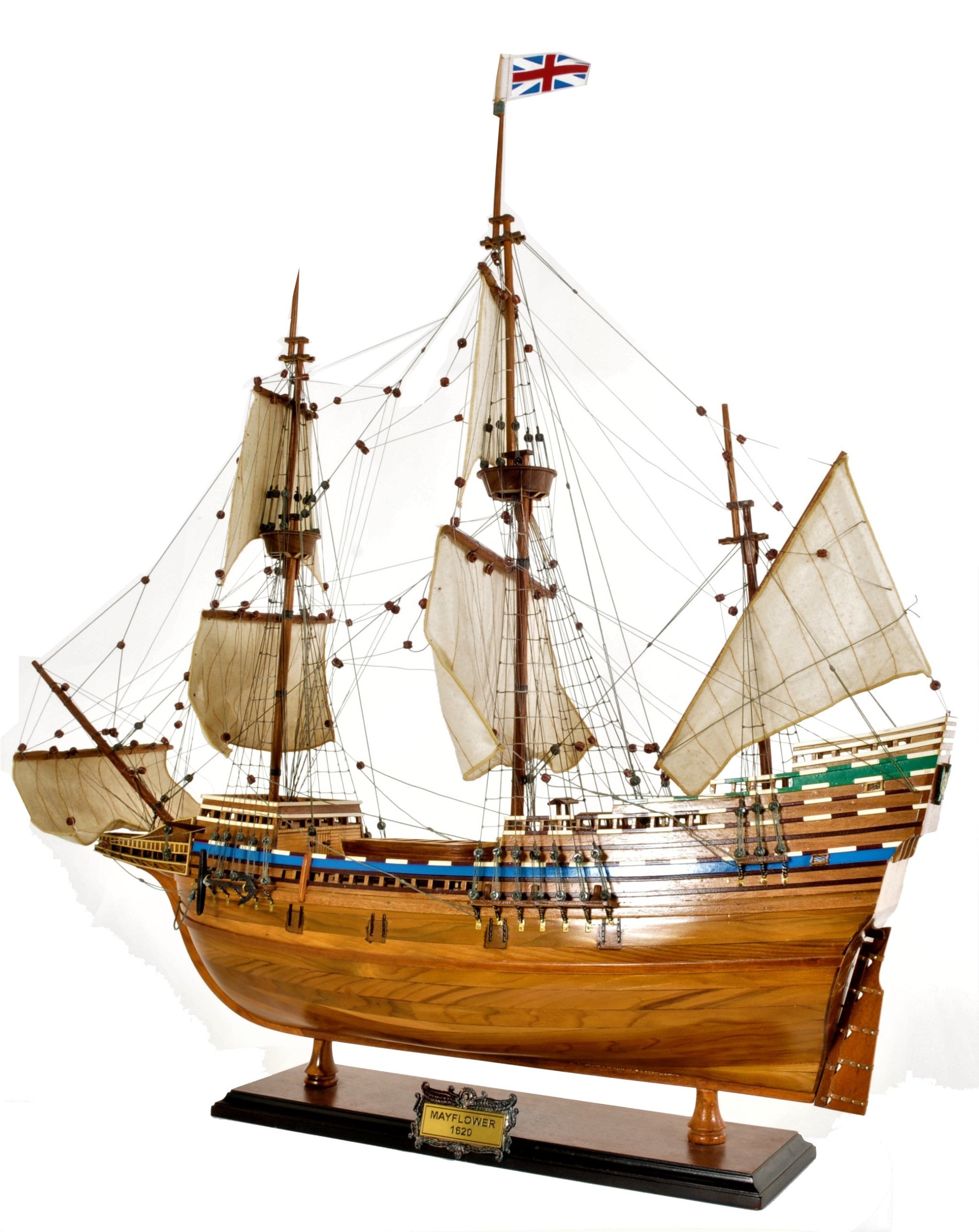 30" Wood Brown Mayflower Boat Hand Painted Decorative Boat-Sculptures-DECOROLALA