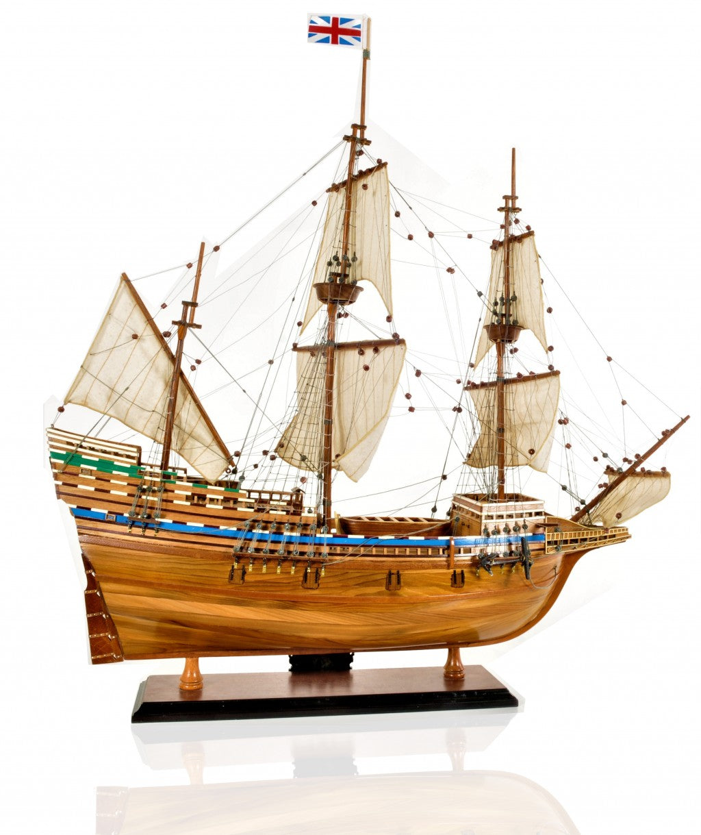 30" Wood Brown Mayflower Boat Hand Painted Decorative Boat-Sculptures-DECOROLALA