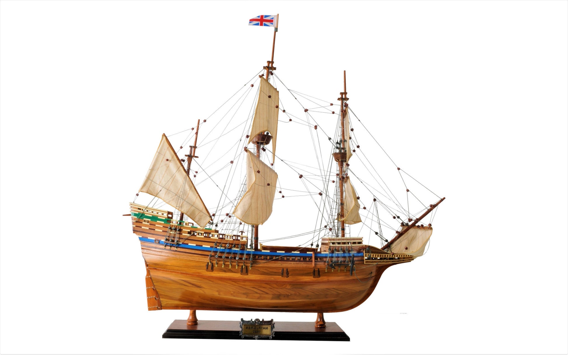 30" Wood Brown Mayflower Boat Hand Painted Decorative Boat-Sculptures-DECOROLALA