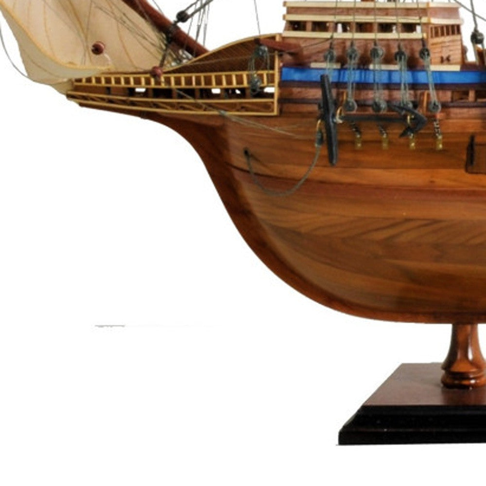 30" Wood Brown Mayflower Boat Hand Painted Decorative Boat-Sculptures-DECOROLALA