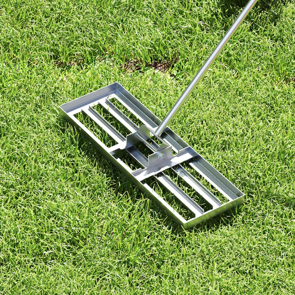 30 x 10 Inch Lawn Leveling Rake with Ergonomic Handle-Silver-Lawn Care Tools-DECOROLALA