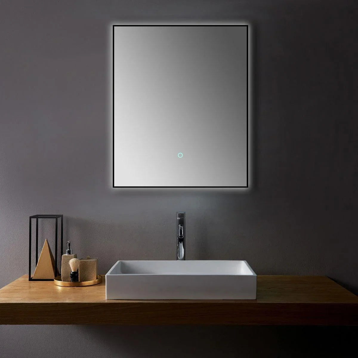 30" x 35.4" LED Bathroom Mirror with Matte Black Aluminum Frame & Dimming Control-Migration_Mirrors-DECOROLALA