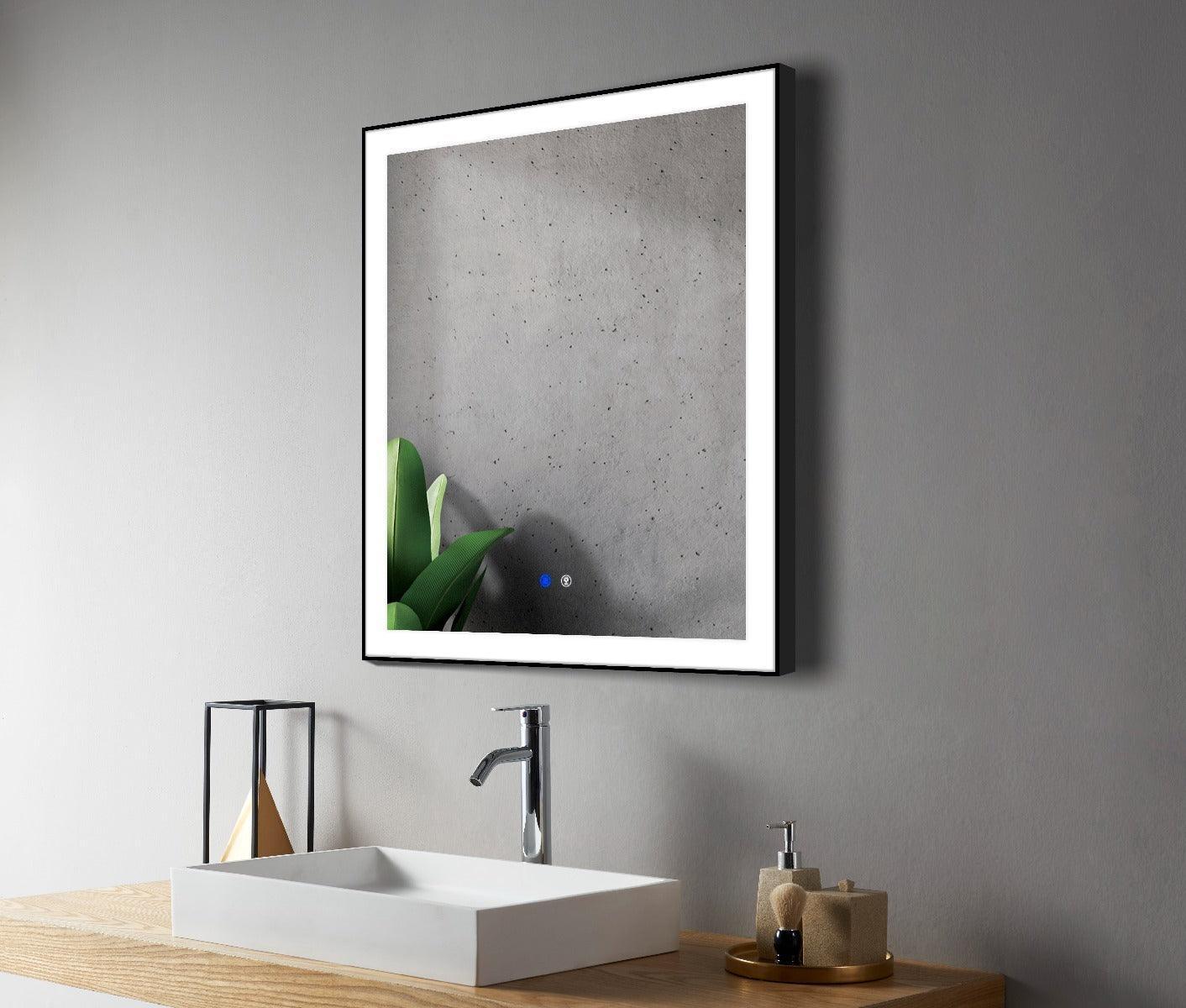 30" x 35.4" LED Bathroom Mirror with Matte Black Frame and Frosted Edge Glow-Migration_Mirrors-DECOROLALA