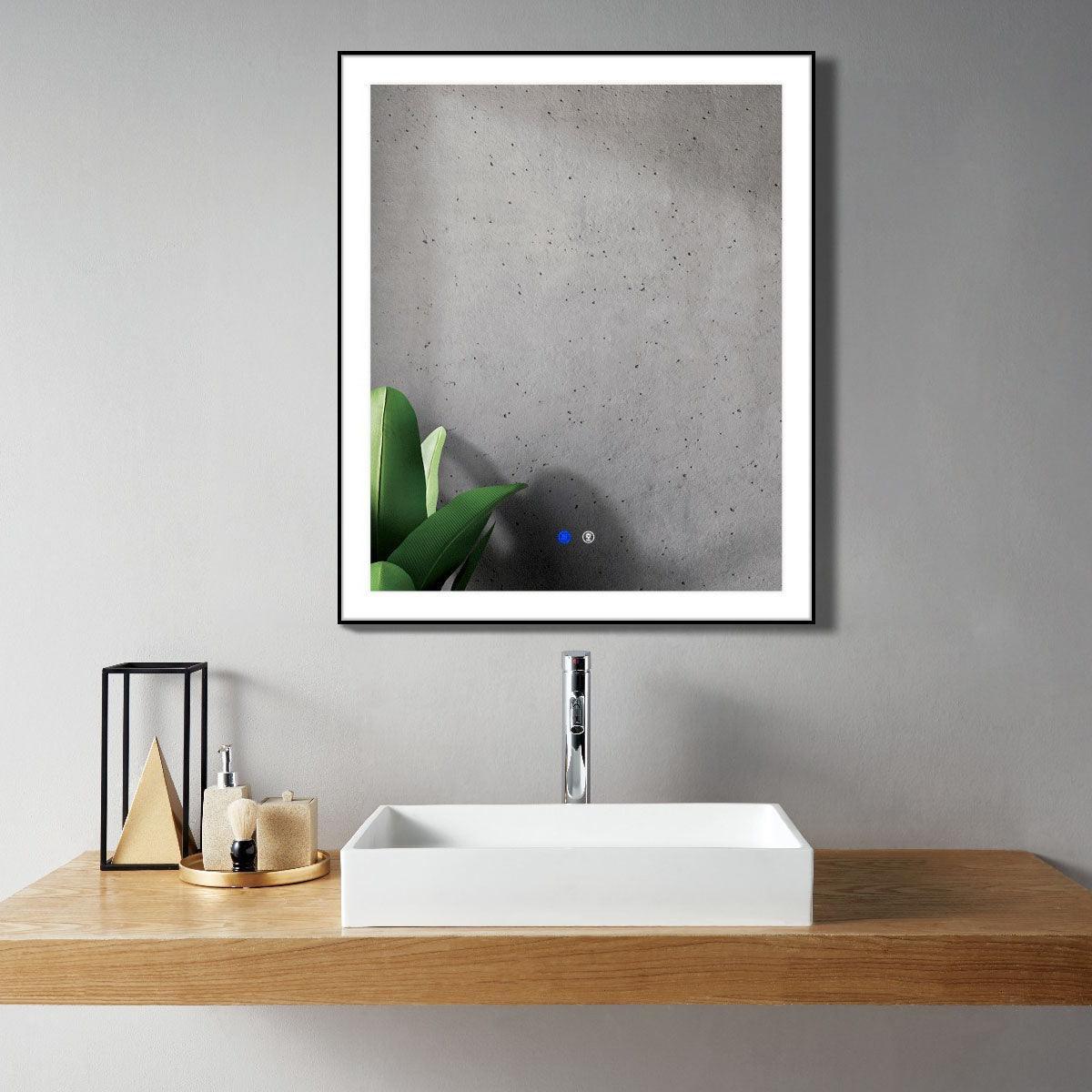 30" x 35.4" LED Bathroom Mirror with Matte Black Frame and Frosted Edge Glow-Migration_Mirrors-DECOROLALA