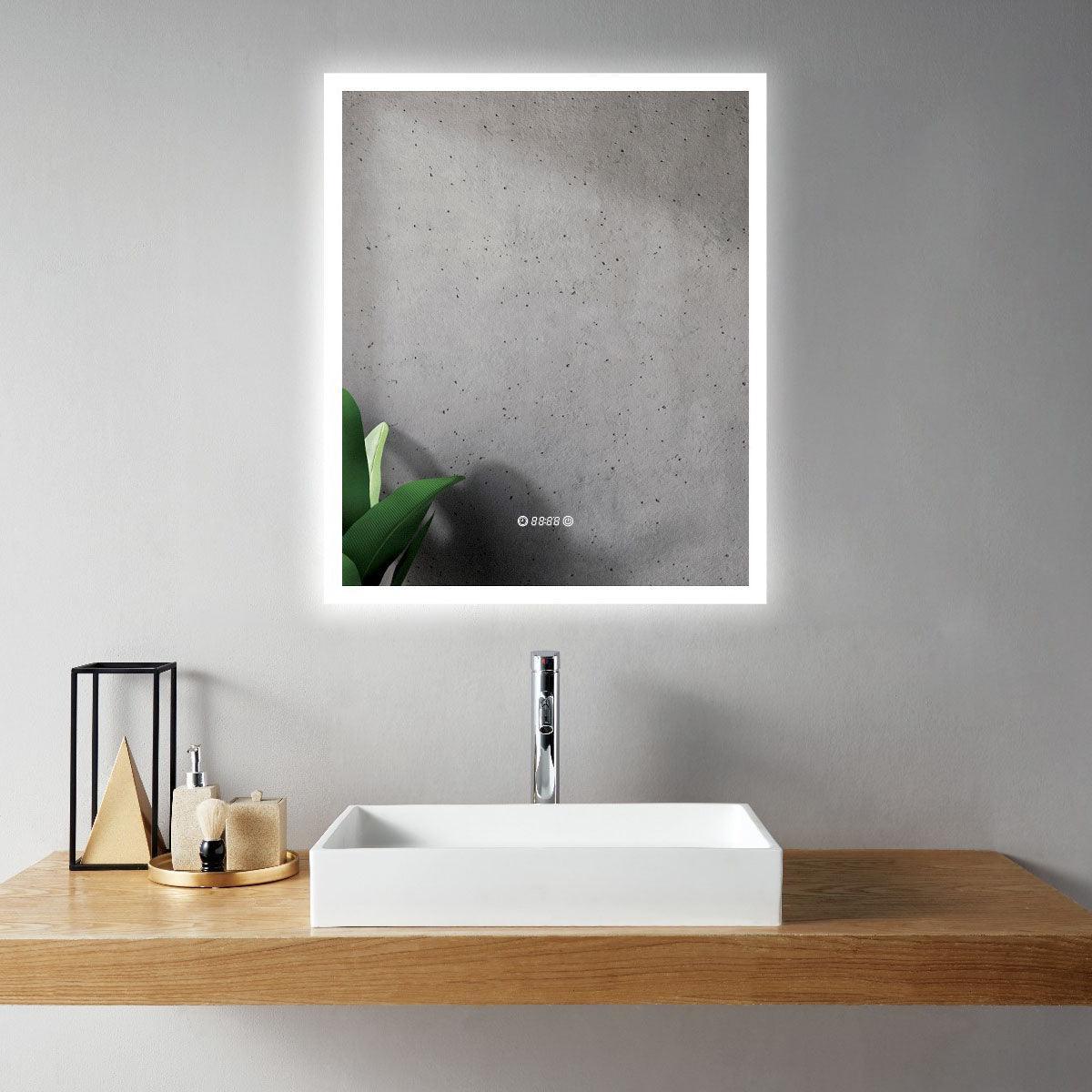 30" x 35.4" Smart LED Bathroom Mirror with Digital Time & Temperature Display - Professional Anti-Fog Mirror with Dual Color Temperature (3000K/6000K), Touch Dimming Control & 5mm Copper-Free Silver Glass-Migration_Mirrors-DECOROLALA
