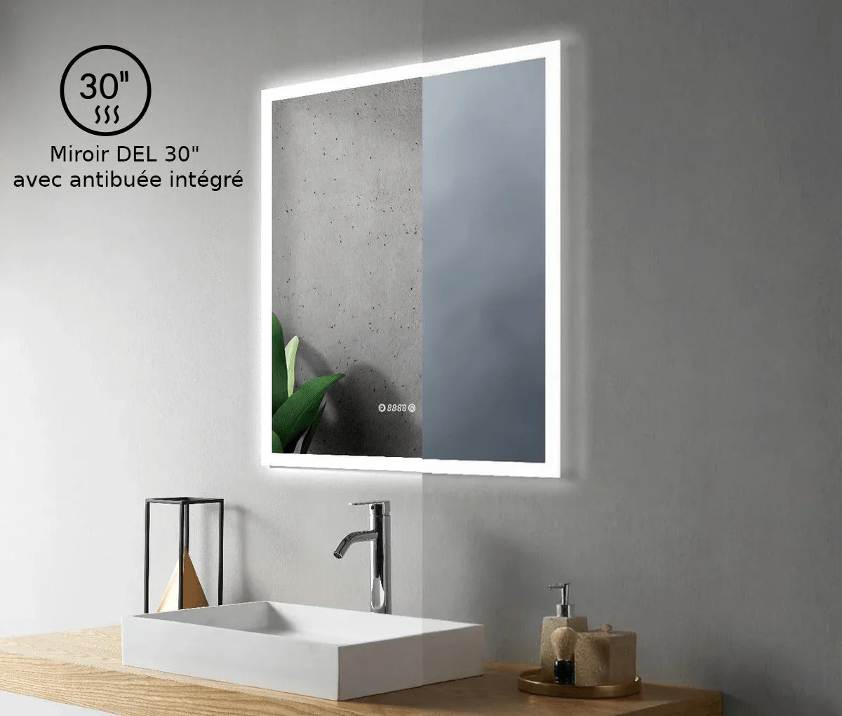 30" x 35.4" Smart LED Bathroom Mirror with Digital Time & Temperature Display - Professional Anti-Fog Mirror with Dual Color Temperature (3000K/6000K), Touch Dimming Control & 5mm Copper-Free Silver Glass-Migration_Mirrors-DECOROLALA