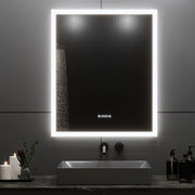 30" x 35.4" Smart LED Bathroom Mirror with Digital Time & Temperature Display - Professional Anti-Fog Mirror with Dual Color Temperature (3000K/6000K), Touch Dimming Control & 5mm Copper-Free Silver Glass-Migration_Mirrors-DECOROLALA