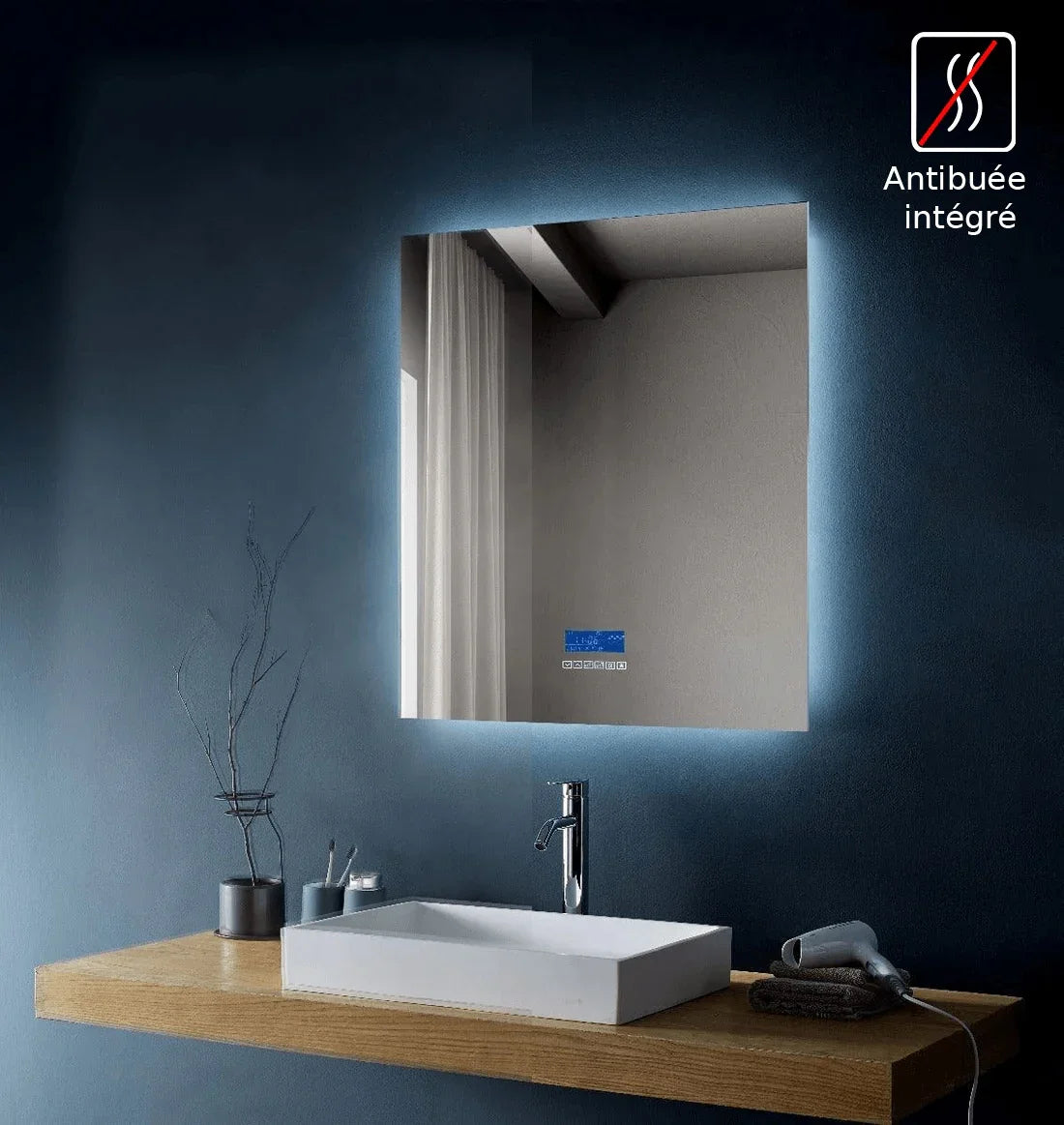 30" x 35.4" Smart LED Bathroom Mirror with Touch Screen Display - Bluetooth Mirror with Built-in Speakers, Automatic Anti-Fog Technology, Energy-Saving Lighting & Frameless Design-Migration_Mirrors-DECOROLALA