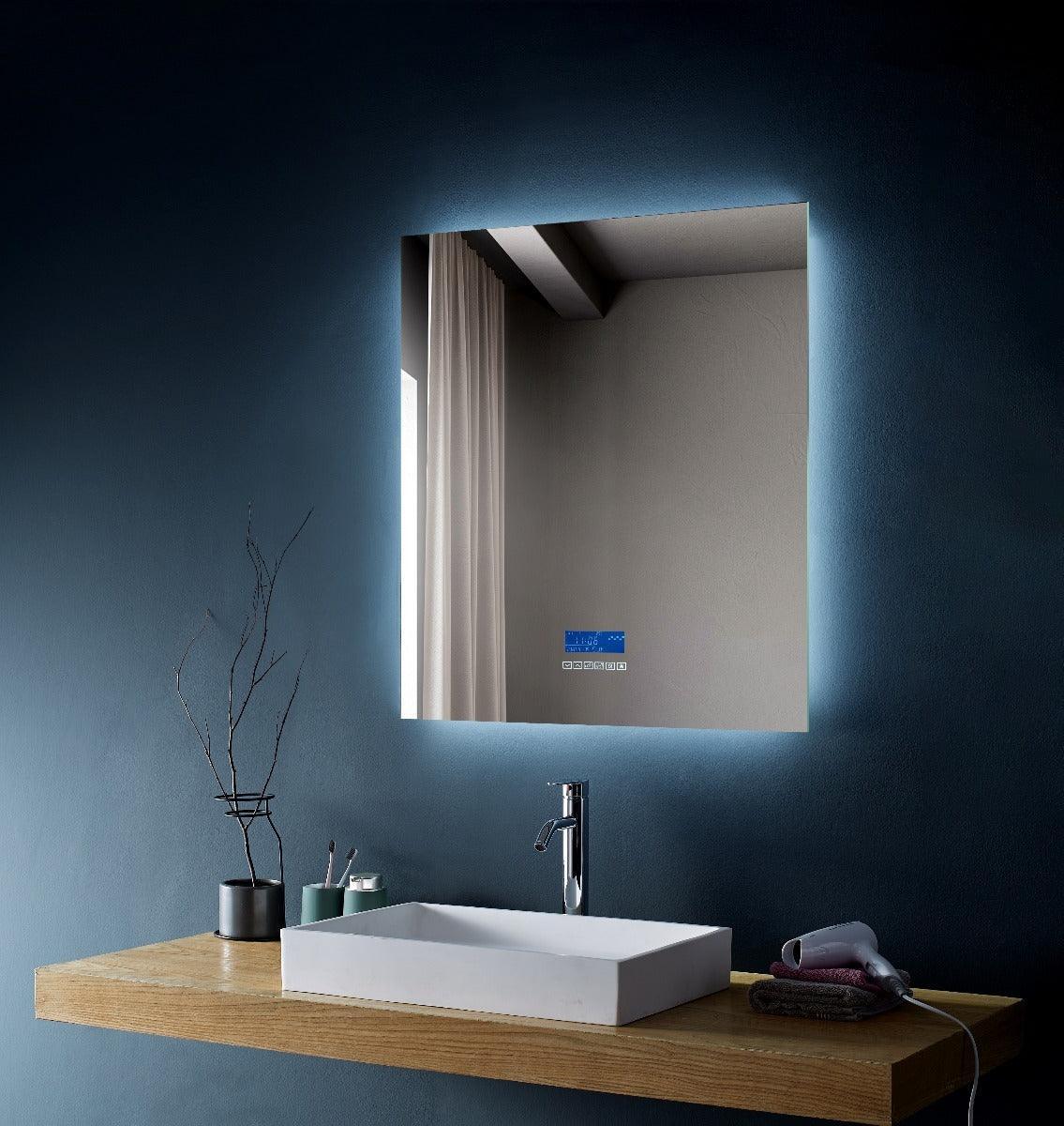 30" x 35.4" Smart LED Bathroom Mirror with Touch Screen Display - Bluetooth Mirror with Built-in Speakers, Automatic Anti-Fog Technology, Energy-Saving Lighting & Frameless Design-Migration_Mirrors-DECOROLALA
