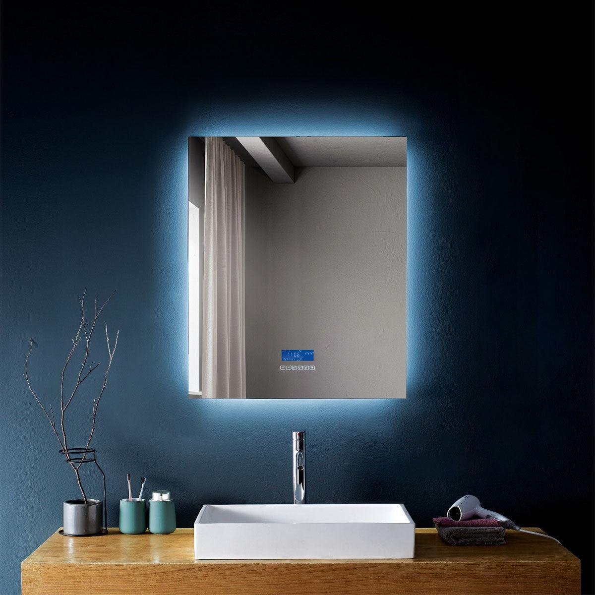 30" x 35.4" Smart LED Bathroom Mirror with Touch Screen Display - Bluetooth Mirror with Built-in Speakers, Automatic Anti-Fog Technology, Energy-Saving Lighting & Frameless Design-Migration_Mirrors-DECOROLALA