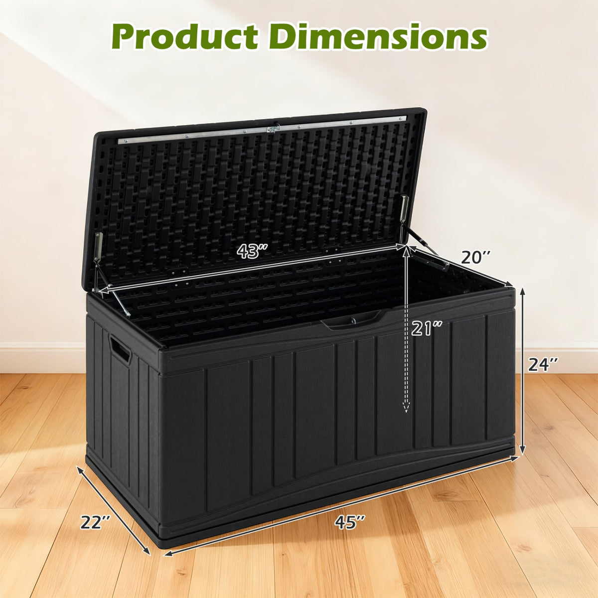 300 L Outdoor Deck Box with Lockable Lid for Garden Tools Cushions-Black-Sheds & Outdoor Storage-DECOROLALA
