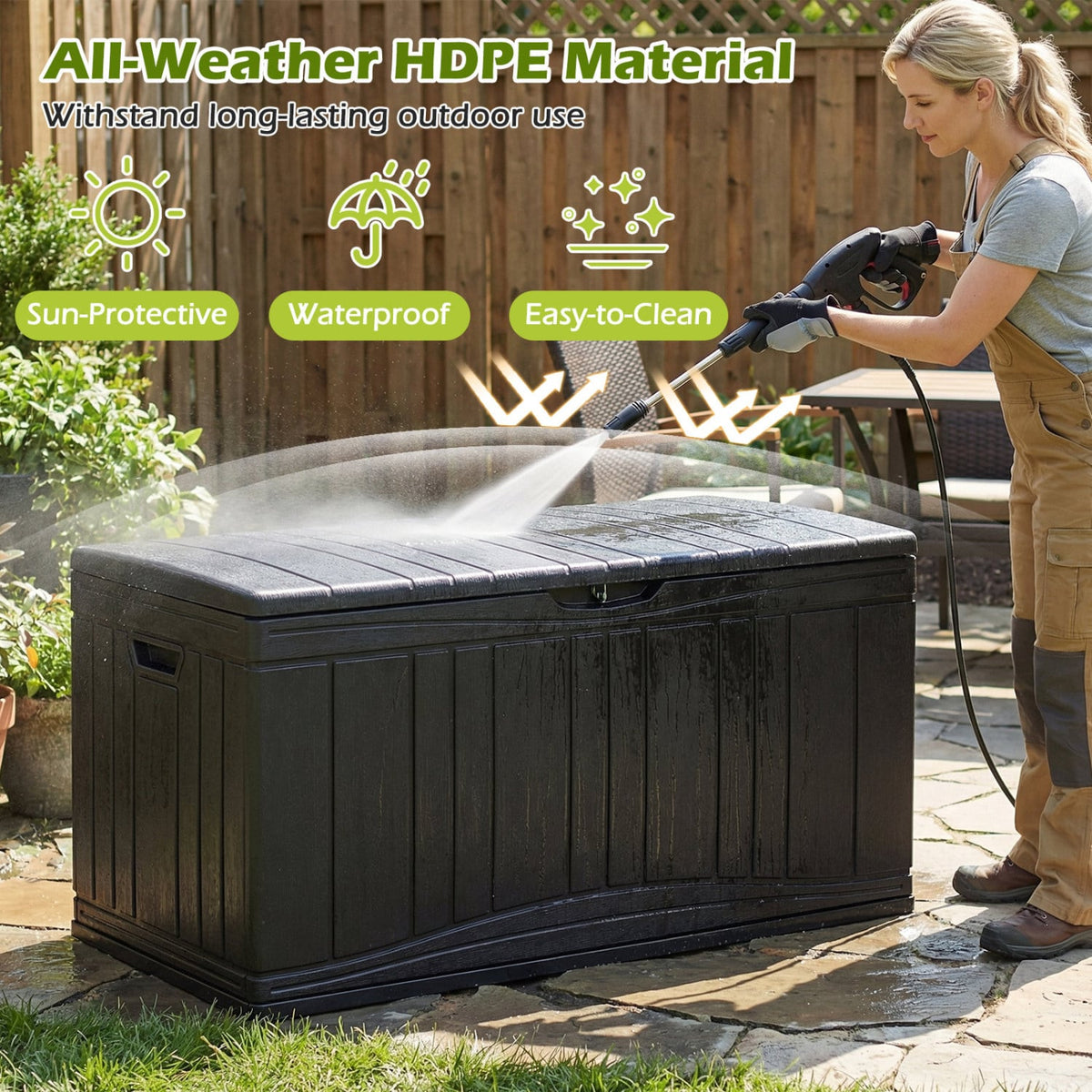 300 L Outdoor Deck Box with Lockable Lid for Garden Tools Cushions-Black-Sheds & Outdoor Storage-DECOROLALA