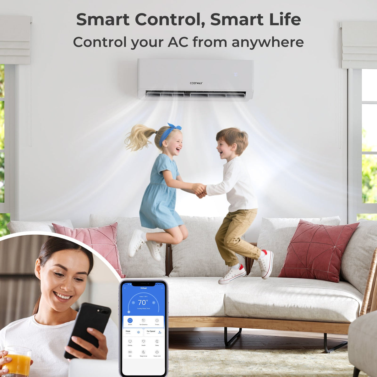 30000 BTU 2 Zone 23 SEER2 Mini Split Air Conditioner Wifi Enabled with Heat Pump-12K + 18K-Multi-Zone Mini Split Air Conditioners-DECOROLALA
