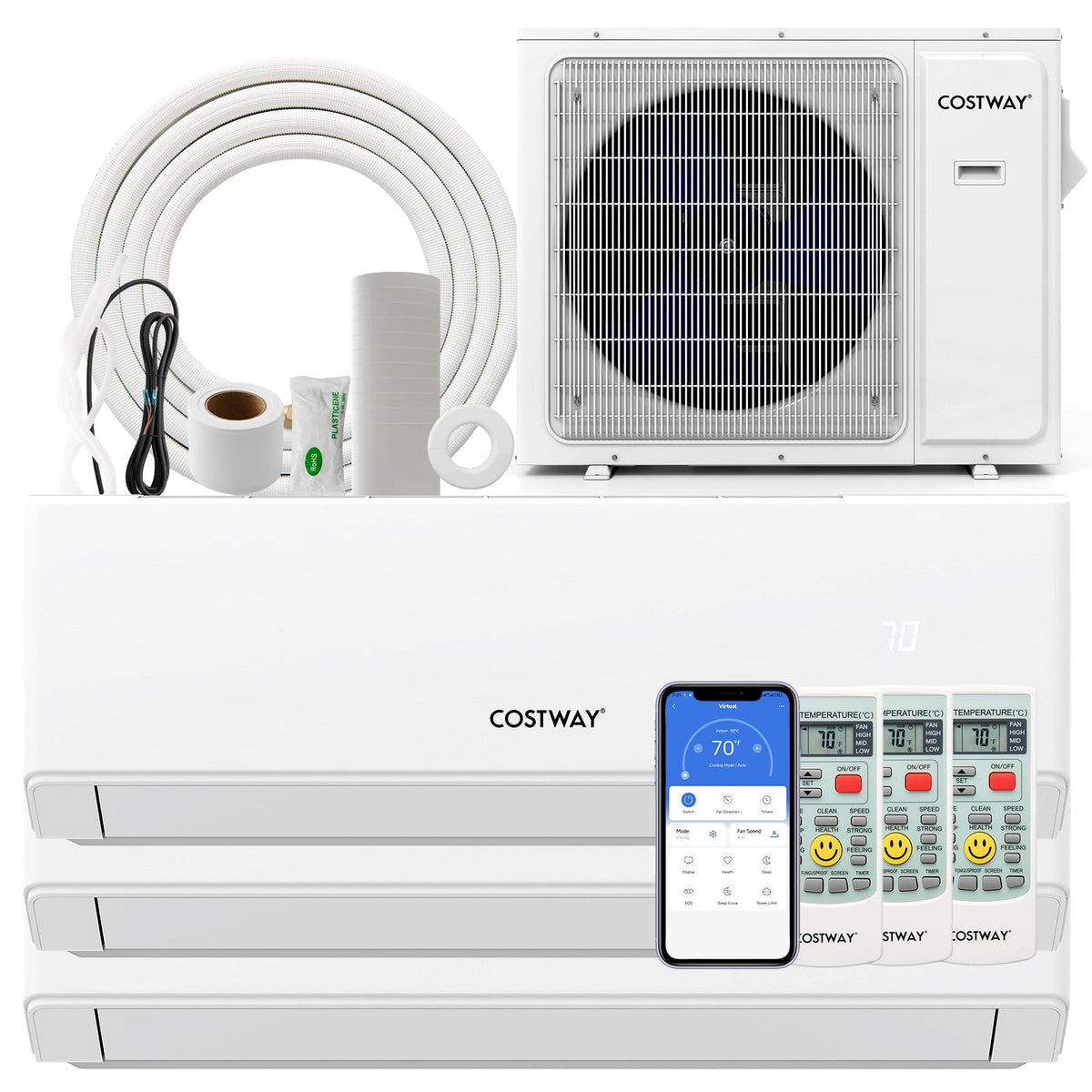 30000 BTU 3 Zone 23 SEER2 Mini Split Air Conditioner Wifi Enabled with Heat Pump-7K + 9K + 12K-Multi-Zone Mini Split Air Conditioners-DECOROLALA