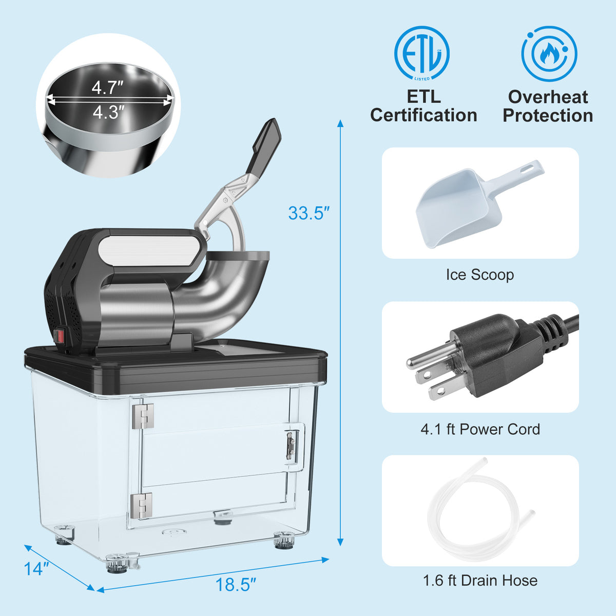 300W Commercial Ice Crusher with Dual Blades and Safety Switch-Black-Ice Crushers & Shavers-DECOROLALA