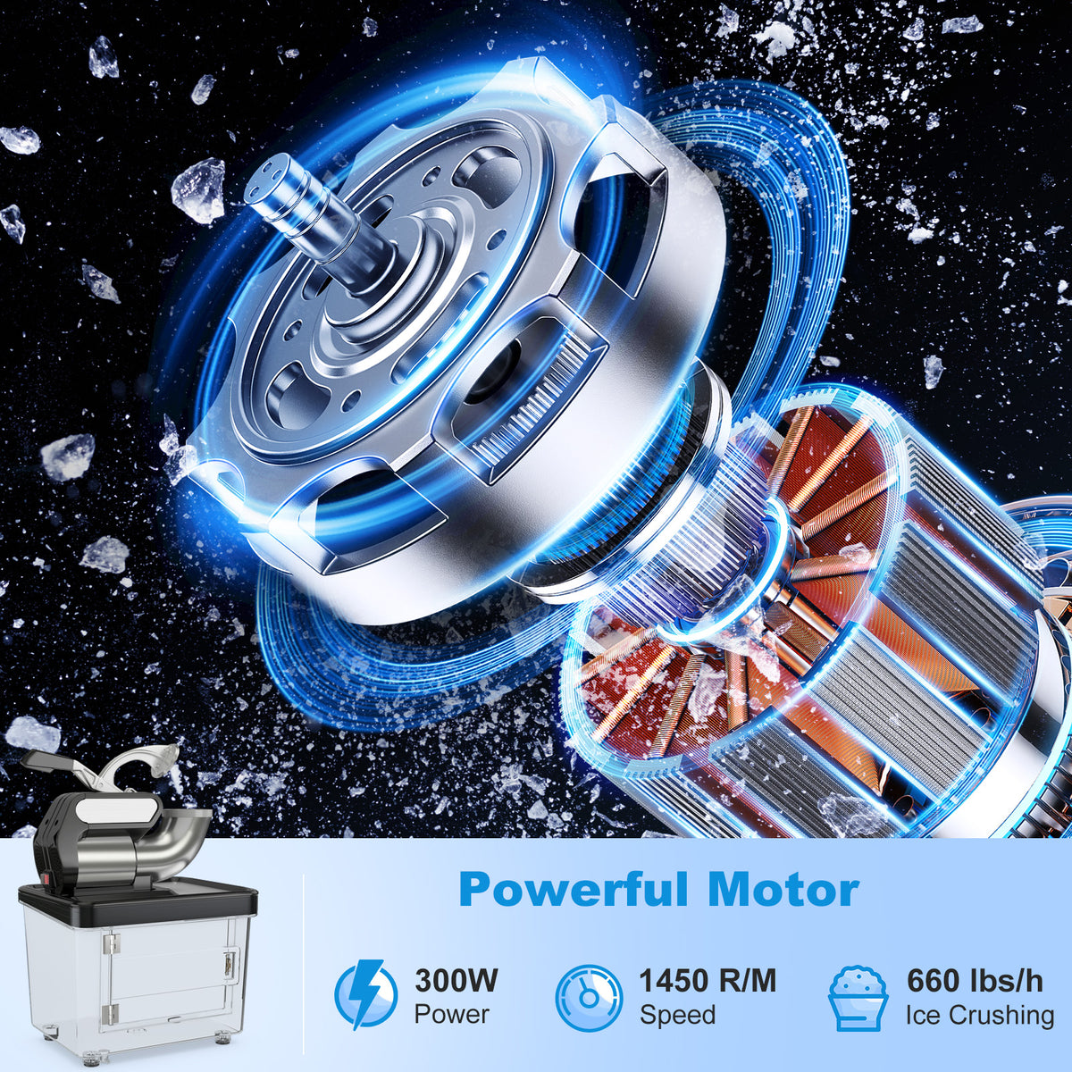 300W Commercial Ice Crusher with Dual Blades and Safety Switch-Black-Ice Crushers & Shavers-DECOROLALA