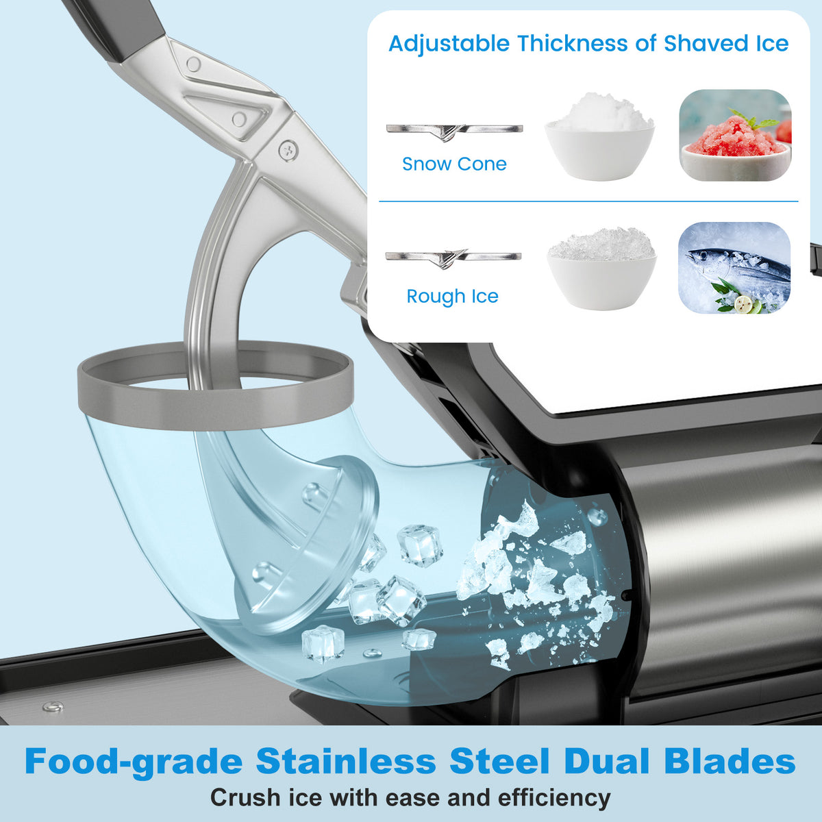 300W Commercial Ice Crusher with Dual Blades and Safety Switch-Black-Ice Crushers & Shavers-DECOROLALA