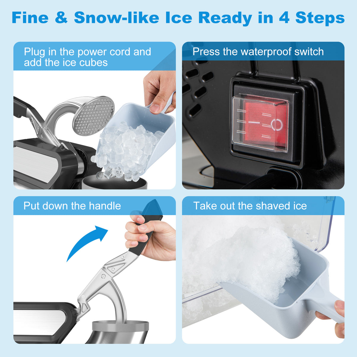 300W Commercial Ice Crusher with Dual Blades and Safety Switch-Black-Ice Crushers & Shavers-DECOROLALA