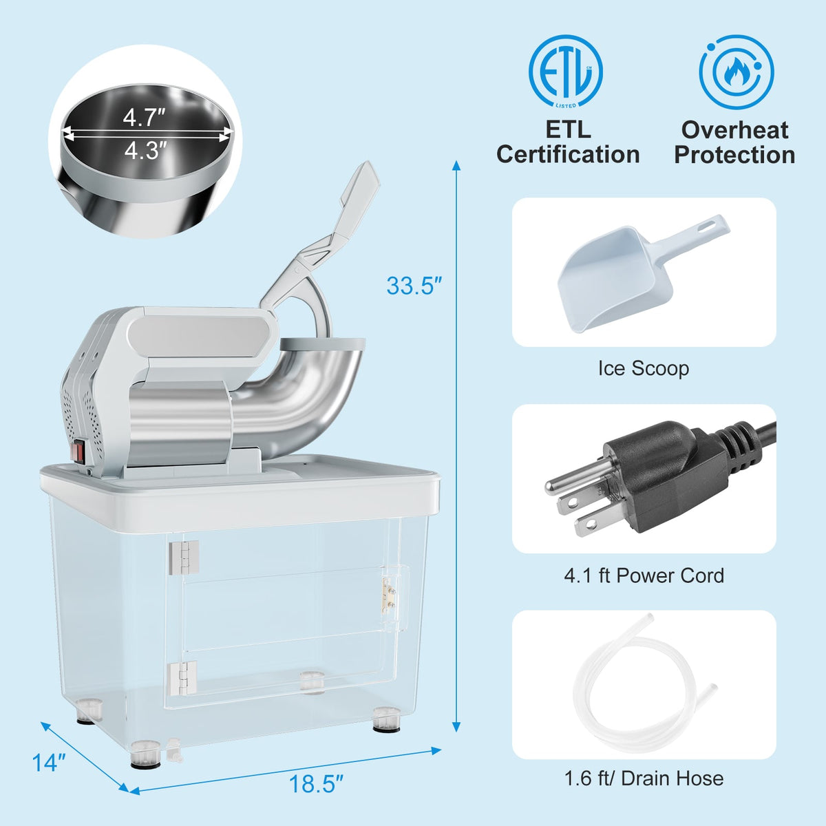 300W Commercial Ice Crusher with Dual Blades and Safety Switch-Gray-Ice Crushers & Shavers-DECOROLALA