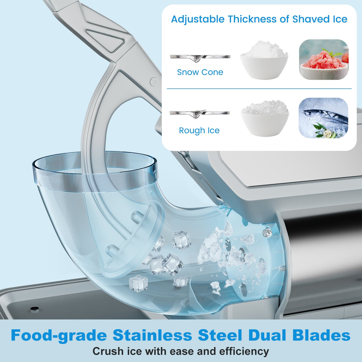 300W Commercial Ice Crusher with Dual Blades and Safety Switch-Gray-Ice Crushers & Shavers-DECOROLALA