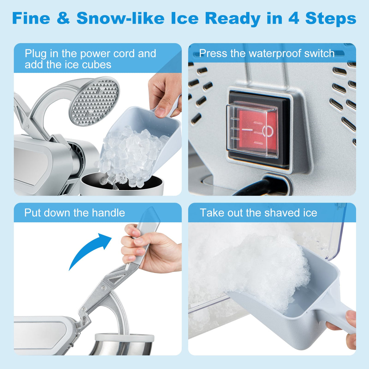 300W Commercial Ice Crusher with Dual Blades and Safety Switch-Gray-Ice Crushers & Shavers-DECOROLALA