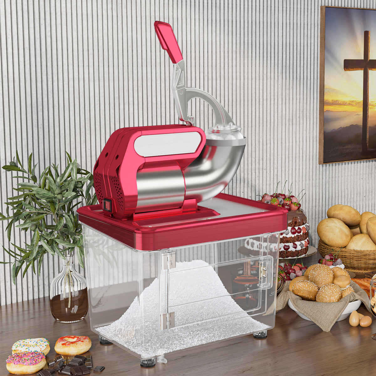 300W Commercial Ice Crusher with Dual Blades and Safety Switch-Red-Ice Crushers & Shavers-DECOROLALA