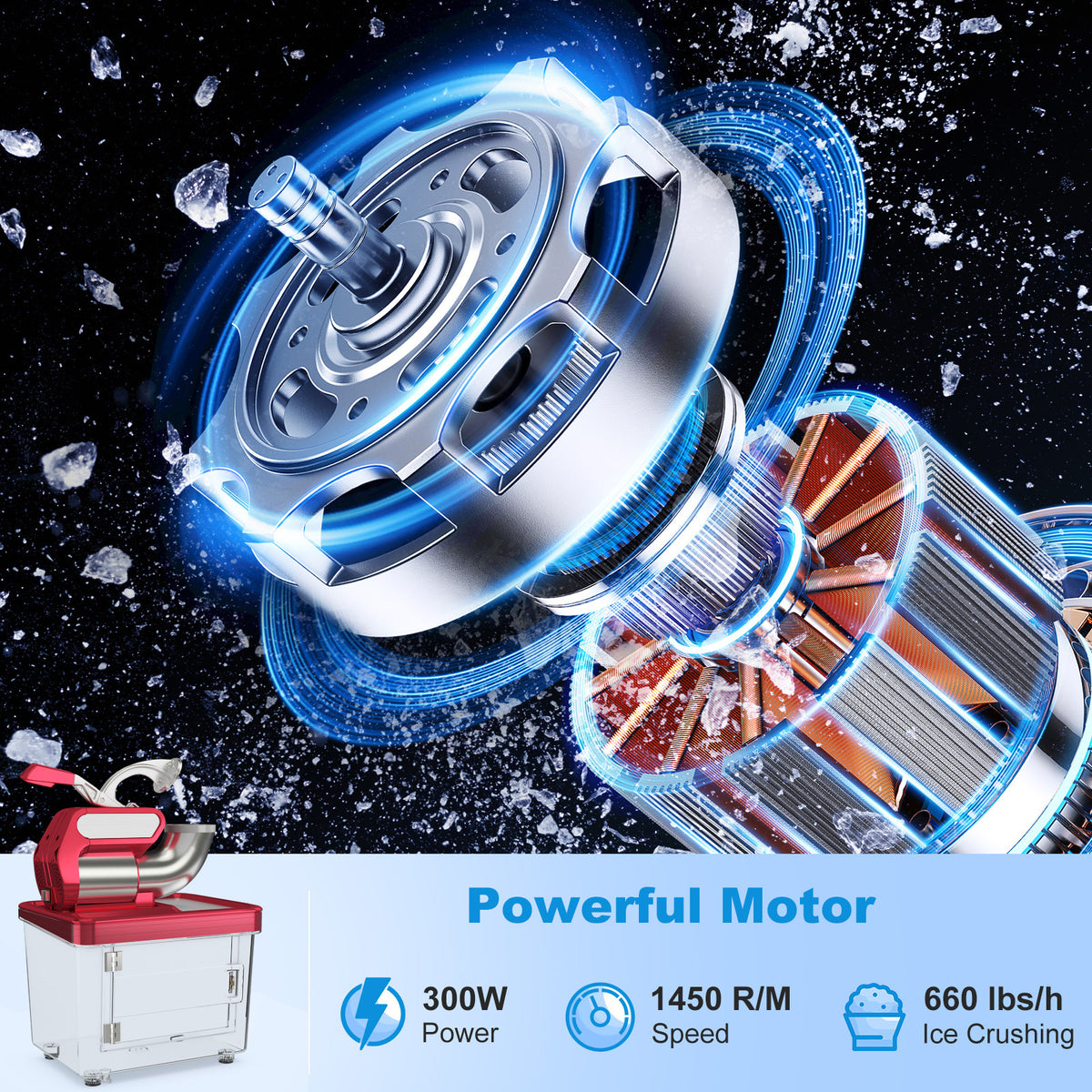 300W Commercial Ice Crusher with Dual Blades and Safety Switch-Red-Ice Crushers & Shavers-DECOROLALA
