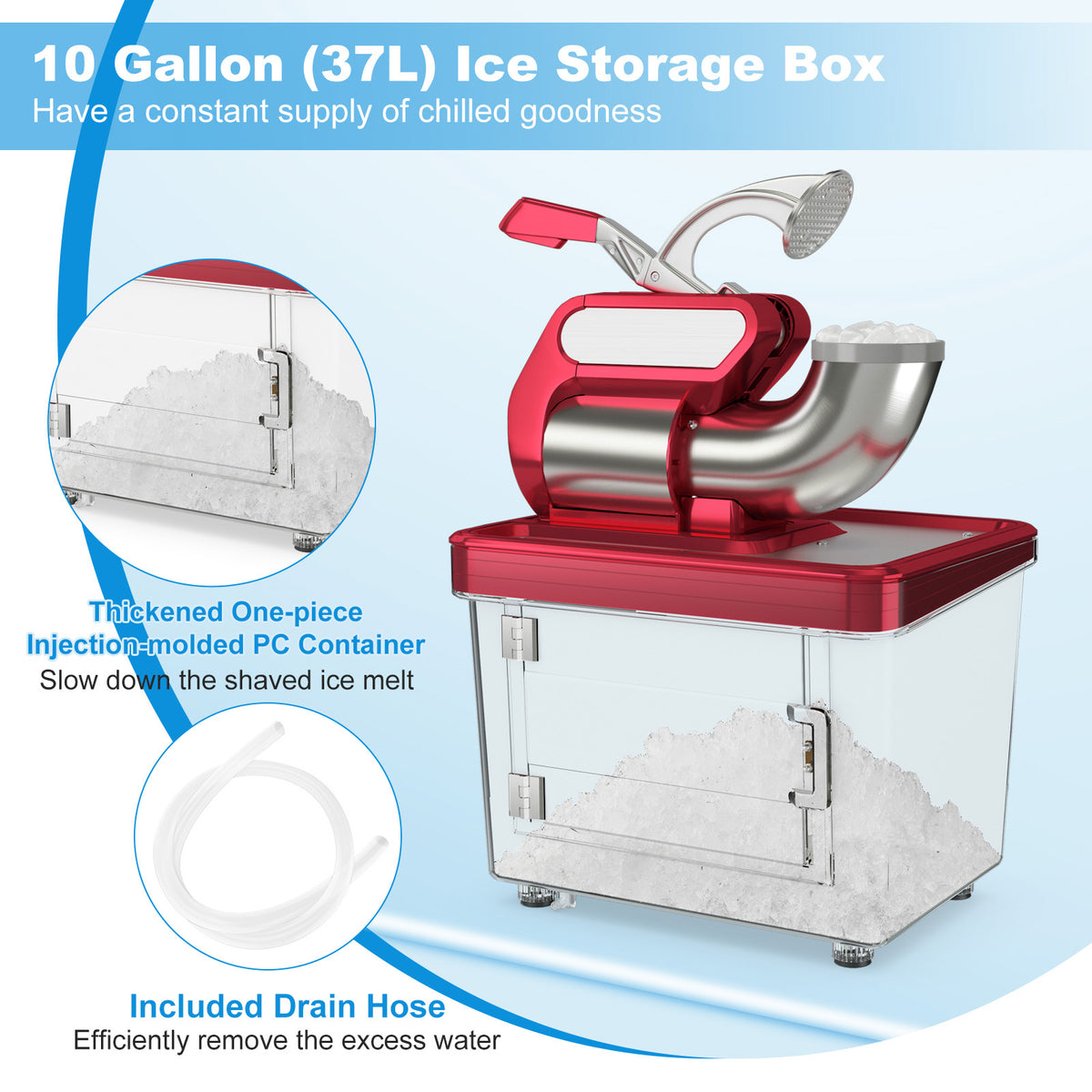 300W Commercial Ice Crusher with Dual Blades and Safety Switch-Red-Ice Crushers & Shavers-DECOROLALA